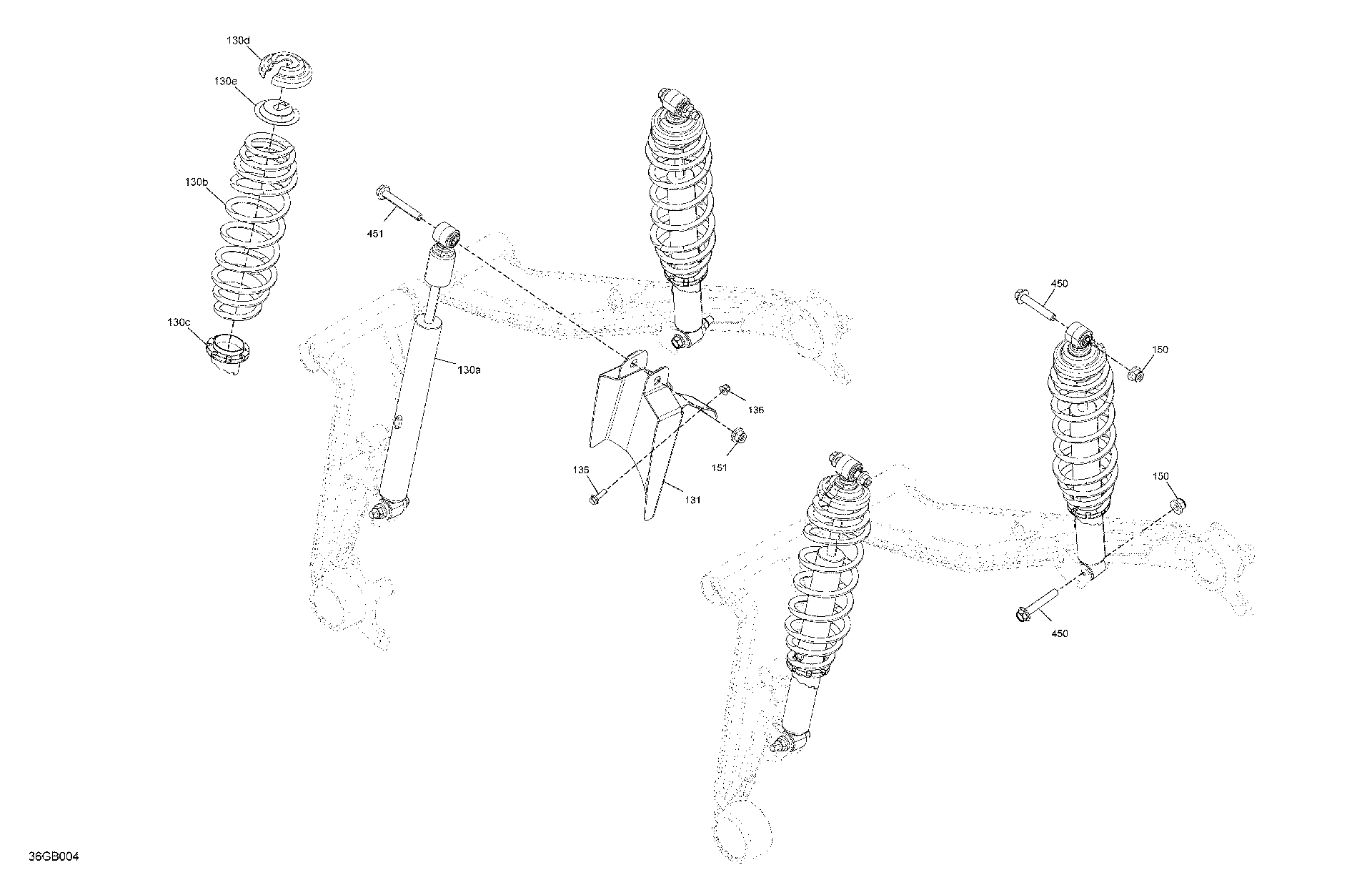 An Image of a Genuine Can-Am Parts Schematic Diagram showing the schematic - SUSPENSION - REAR SHOCKS