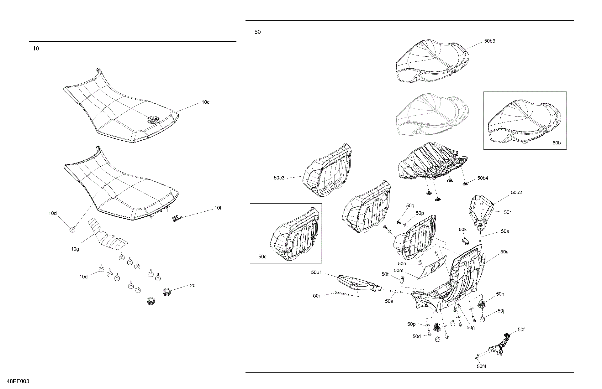 An Image of a Genuine Can-Am Parts Schematic Diagram showing the schematic - BODY - SEAT