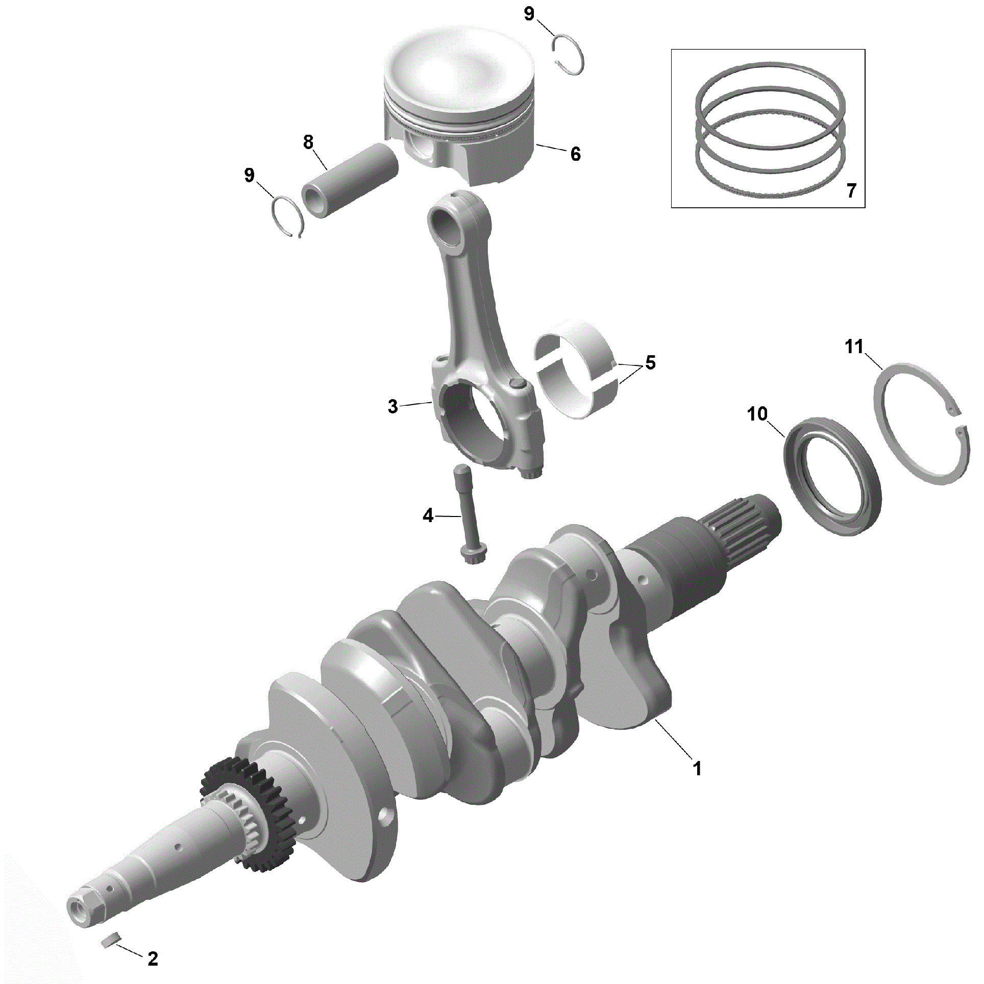 An Image of a Genuine Can-Am Parts Schematic Diagram showing the schematic - ROTAX - CRANKSHAFT AND PISTONS