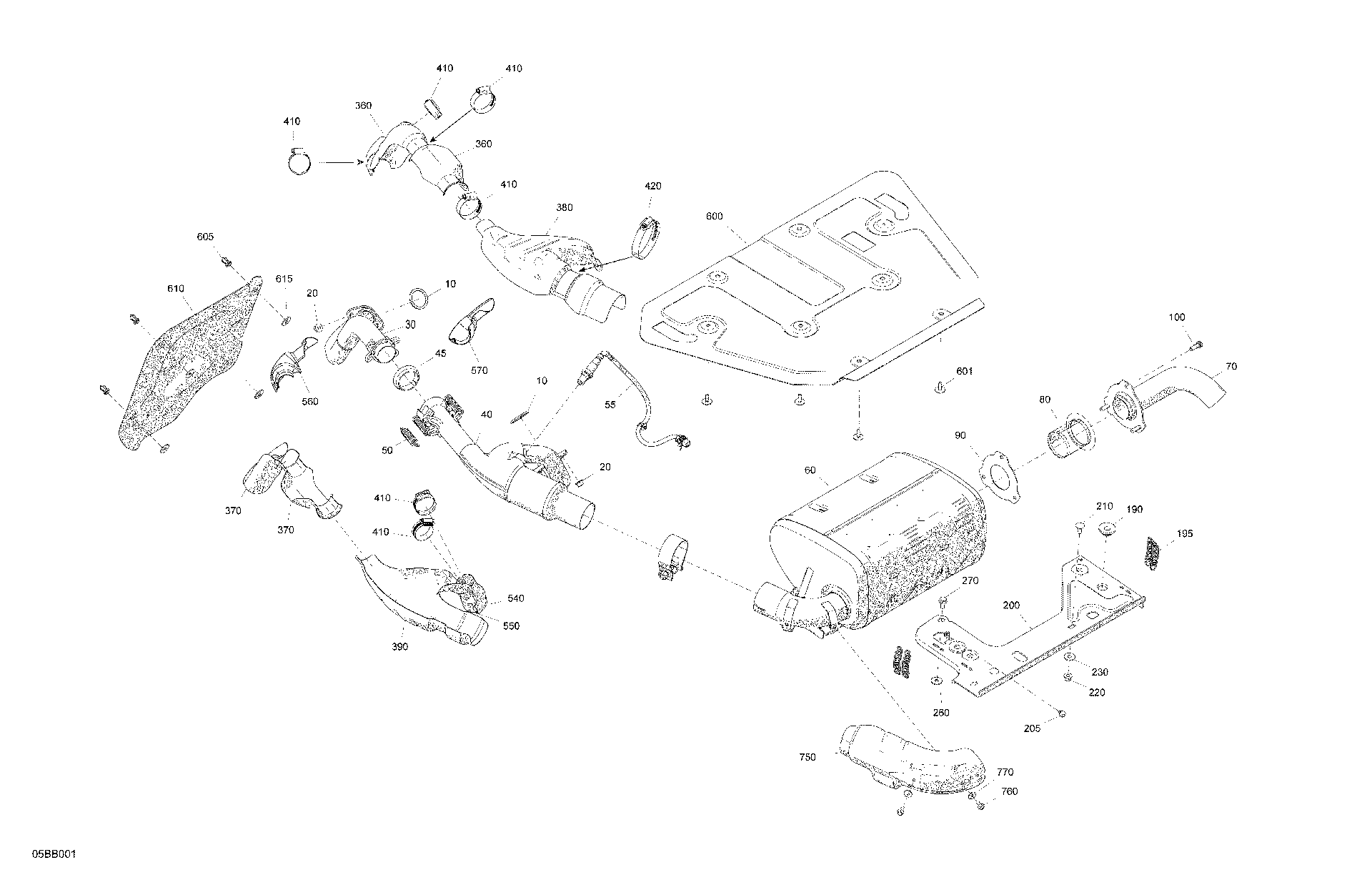 An Image of a Genuine Can-Am Parts Schematic Diagram showing the schematic - ENGINE - EXHAUST