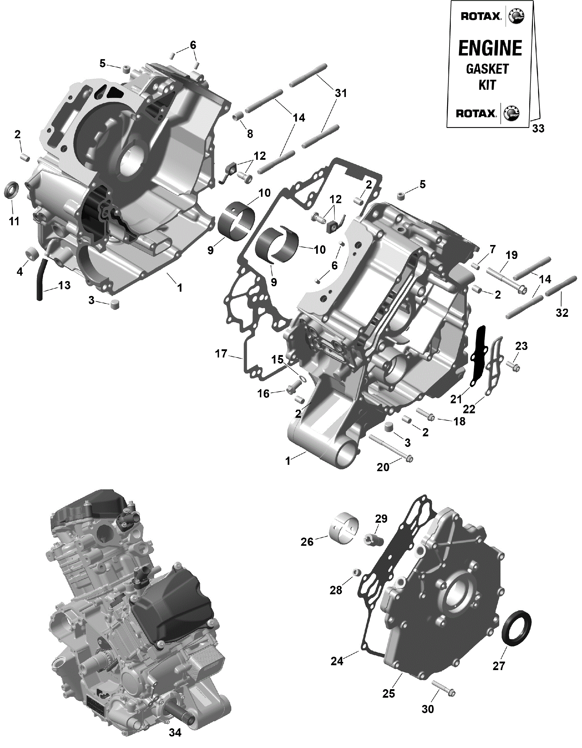 An Image of a Genuine Can-Am Parts Schematic Diagram showing the schematic - ROTAX - CRANKCASE