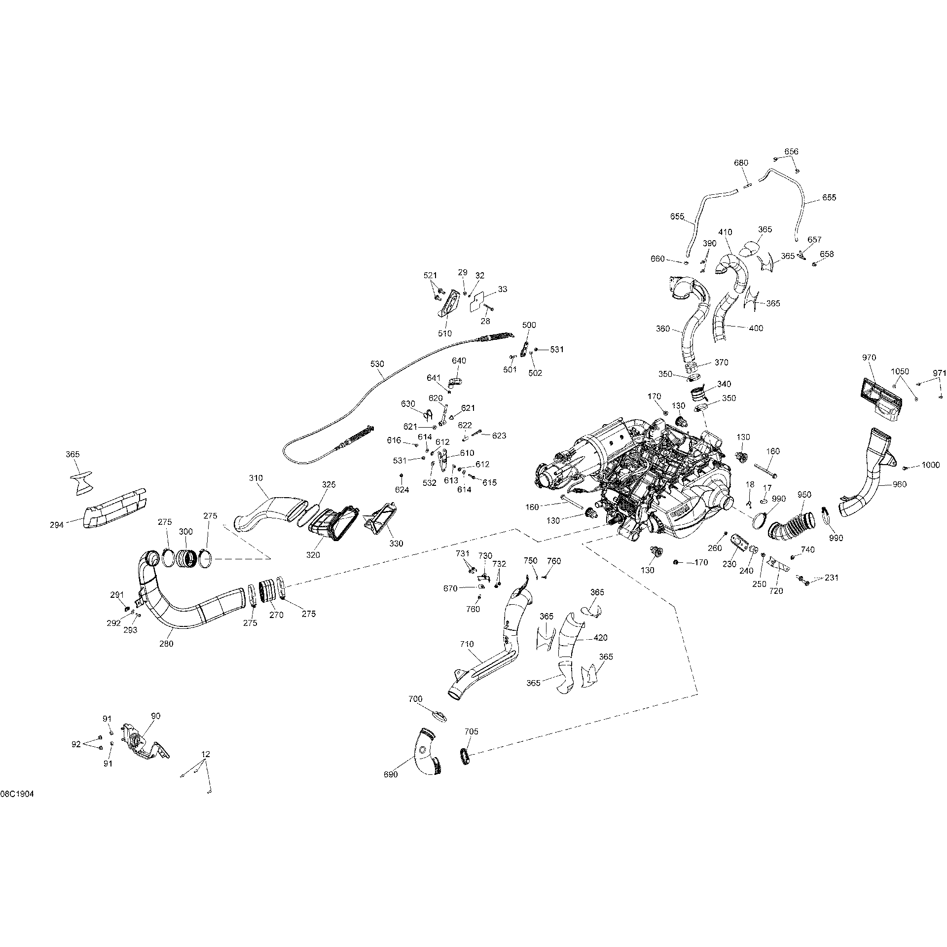 An Image of a Genuine Can-Am Parts Schematic Diagram showing the schematic - ENGINE - 1000R EFI