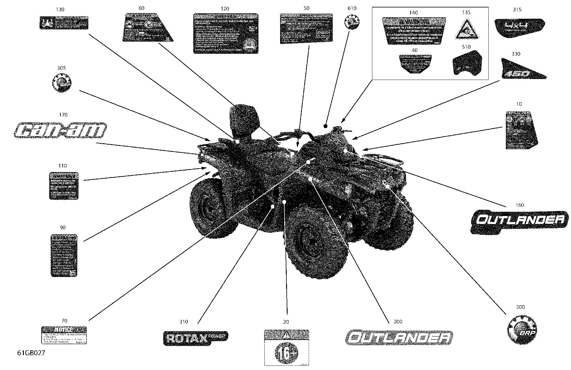 An Image of a Genuine Can-Am Parts Schematic Diagram showing the schematic - BODY - DECALS