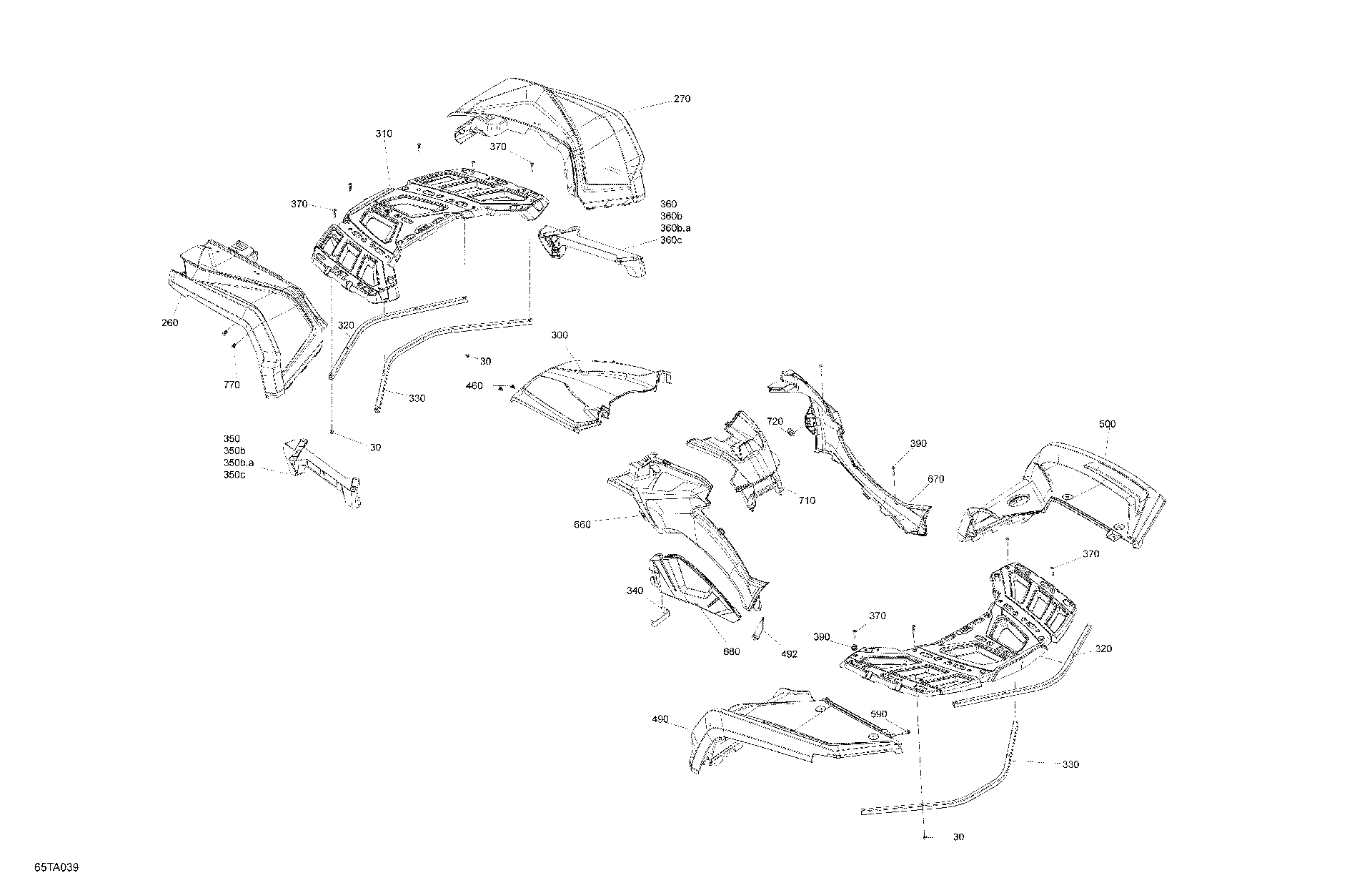 An Image of a Genuine Can-Am Parts Schematic Diagram showing the schematic - BODY - FENDER KIT