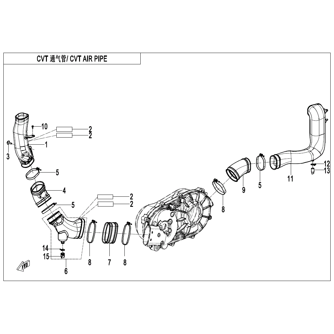 An Image of a genuine CFMOTO Parts Schematic Diagram showing the group - CVT AIR PIPE - 2025 CFMOTO CFORCE 400