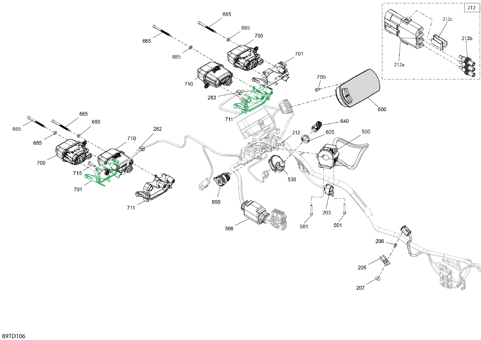 An Image of a Genuine Can-Am Parts Schematic Diagram showing the schematic - ELECTRIC - FRONT SECTION