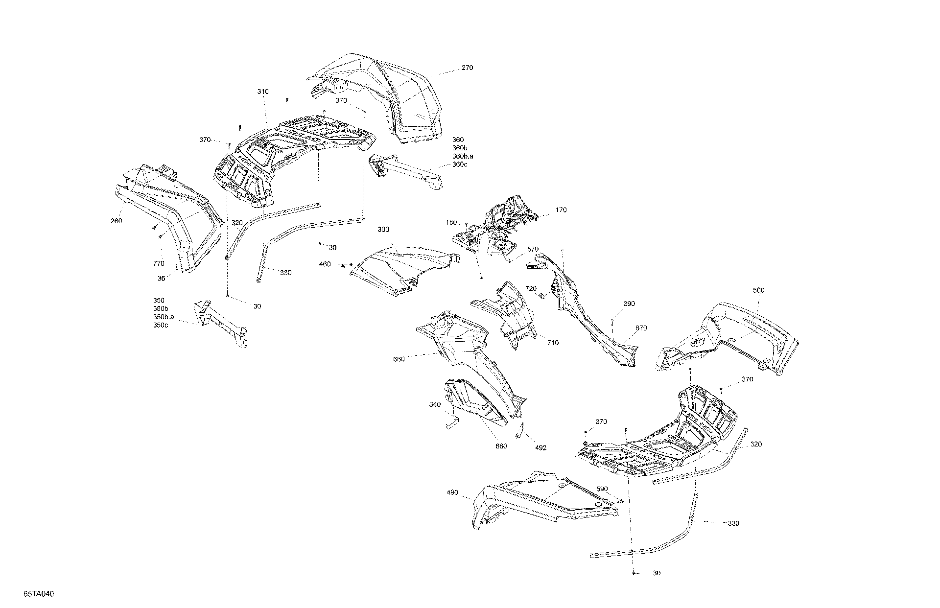 An Image of a Genuine Can-Am Parts Schematic Diagram showing the schematic - BODY - FENDER KIT