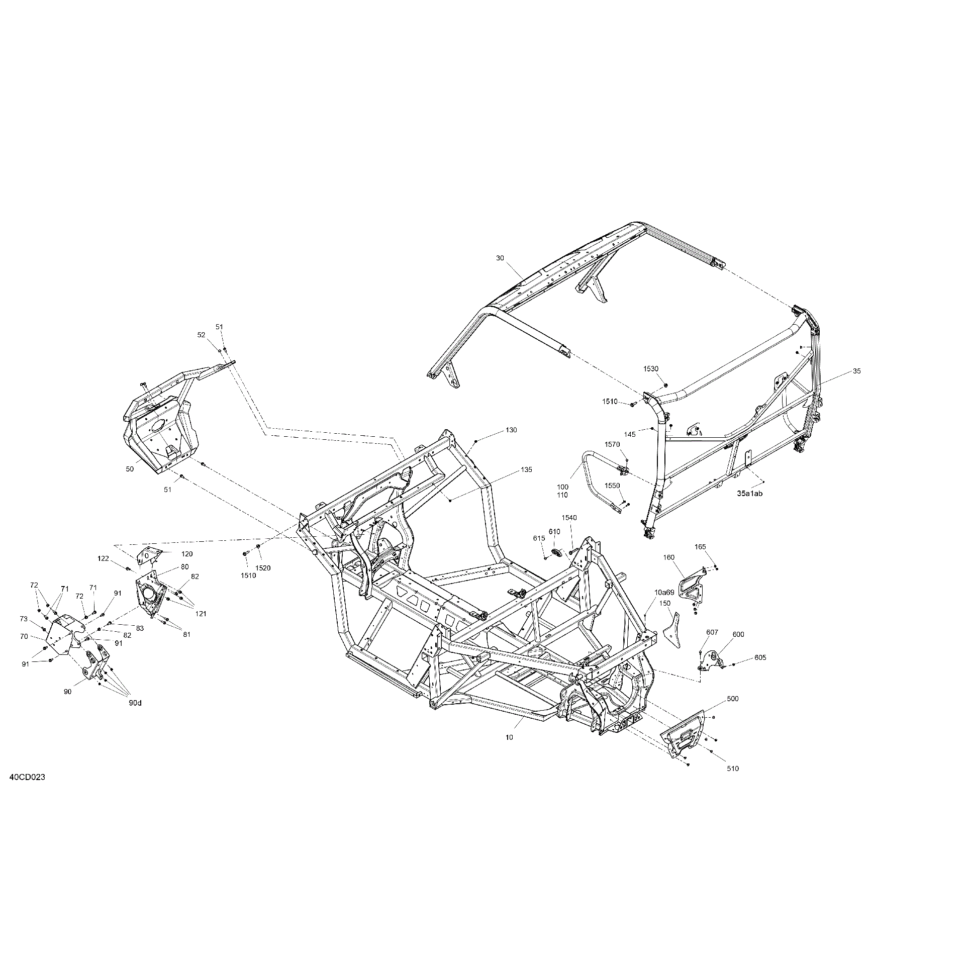 An Image of a Genuine Can-Am Parts Schematic Diagram showing the schematic - FRAME - SYSTEM