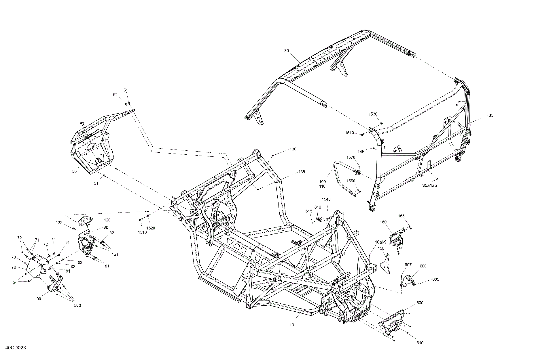 An Image of a Genuine Can-Am Parts Schematic Diagram showing the schematic - FRAME - SYSTEM