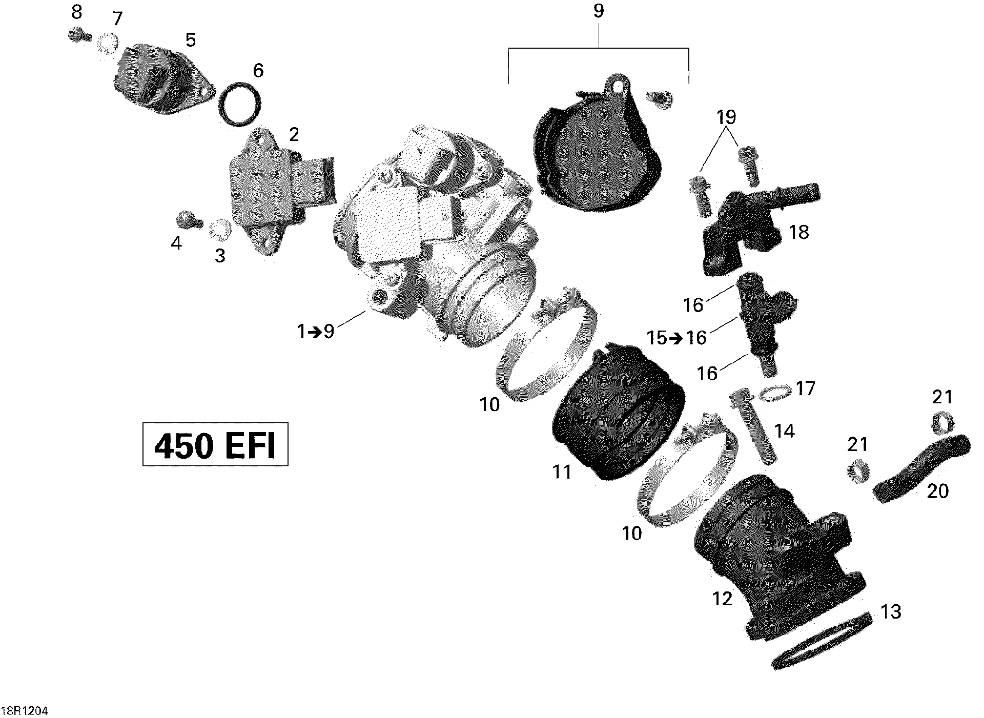 An Image of a Genuine Can-Am Parts Schematic Diagram showing the schematic - AIR INTAKE MANIFOLD AND THROTTLE BODY