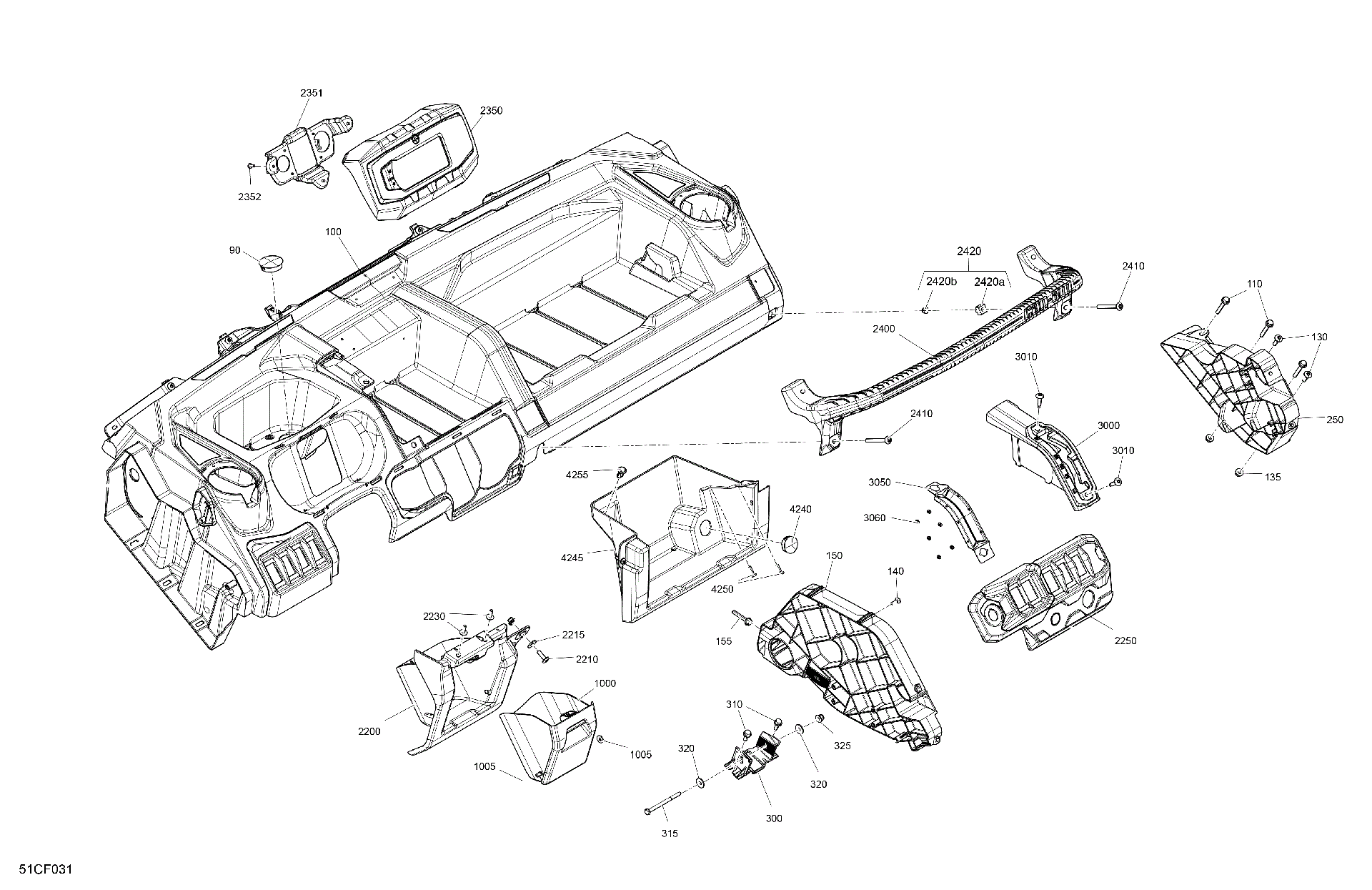 An Image of a Genuine Can-Am Parts Schematic Diagram showing the schematic - CAB INTERIOR - DASHBOARD