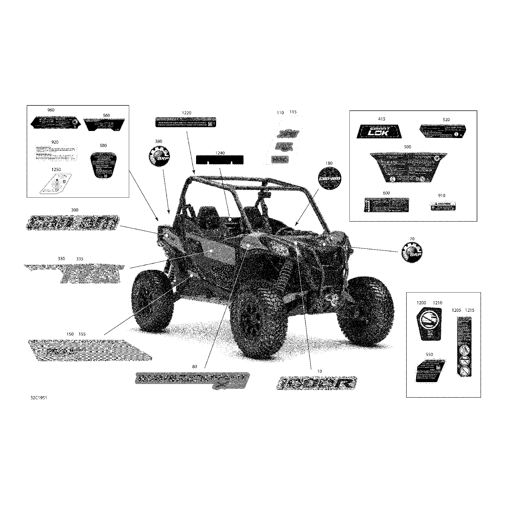 An Image of a Genuine Can-Am Parts Schematic Diagram showing the schematic - DECALS - 1000R - PACKAGE X RC