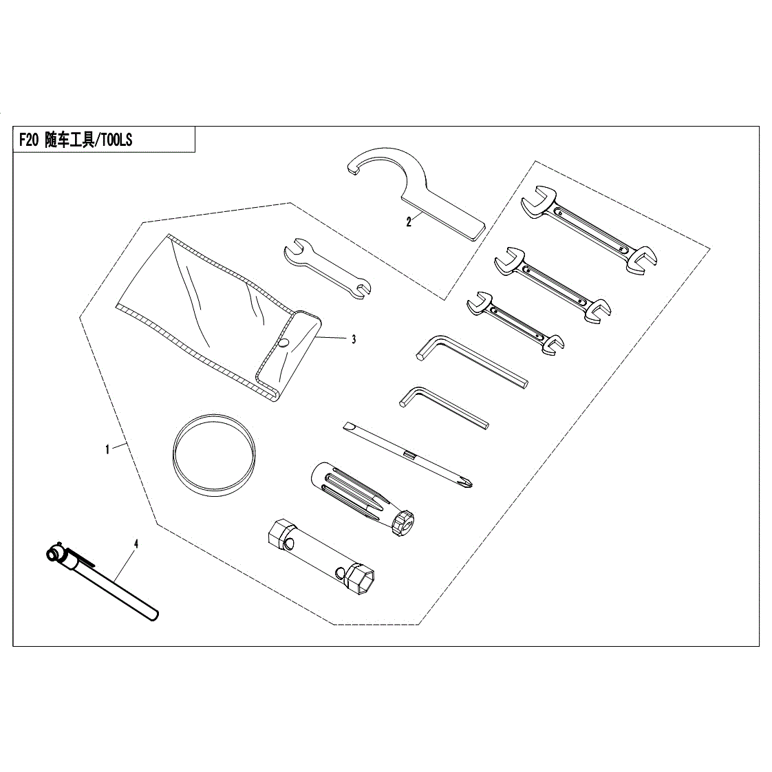 An Image of a Genuine CFMOTO Parts Schematic Diagram showing the schematic - TOOLS - 2017 CFMOTO ZFORCE 500