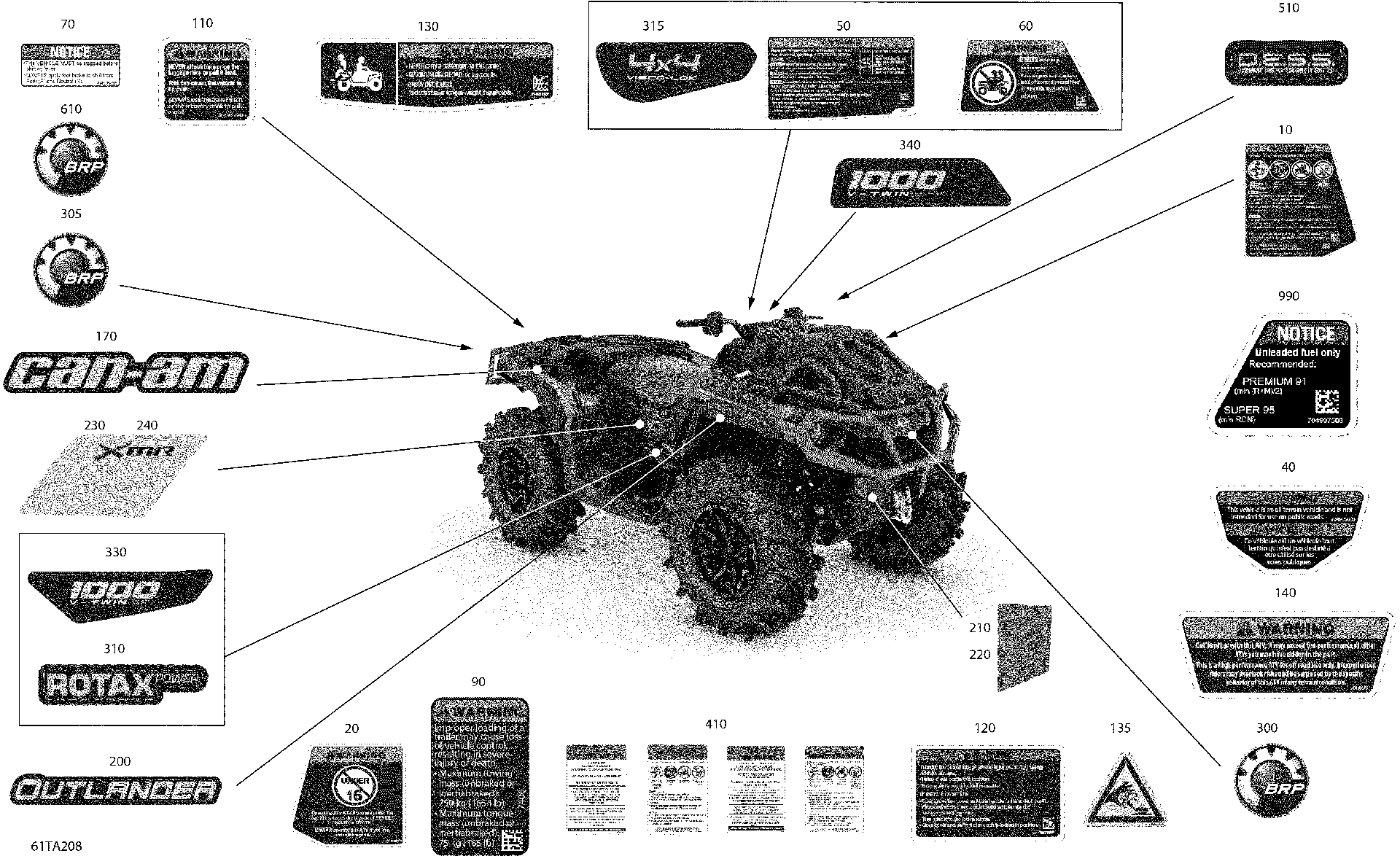 An Image of a Genuine Can-Am Parts Schematic Diagram showing the schematic - BODY - DECALS