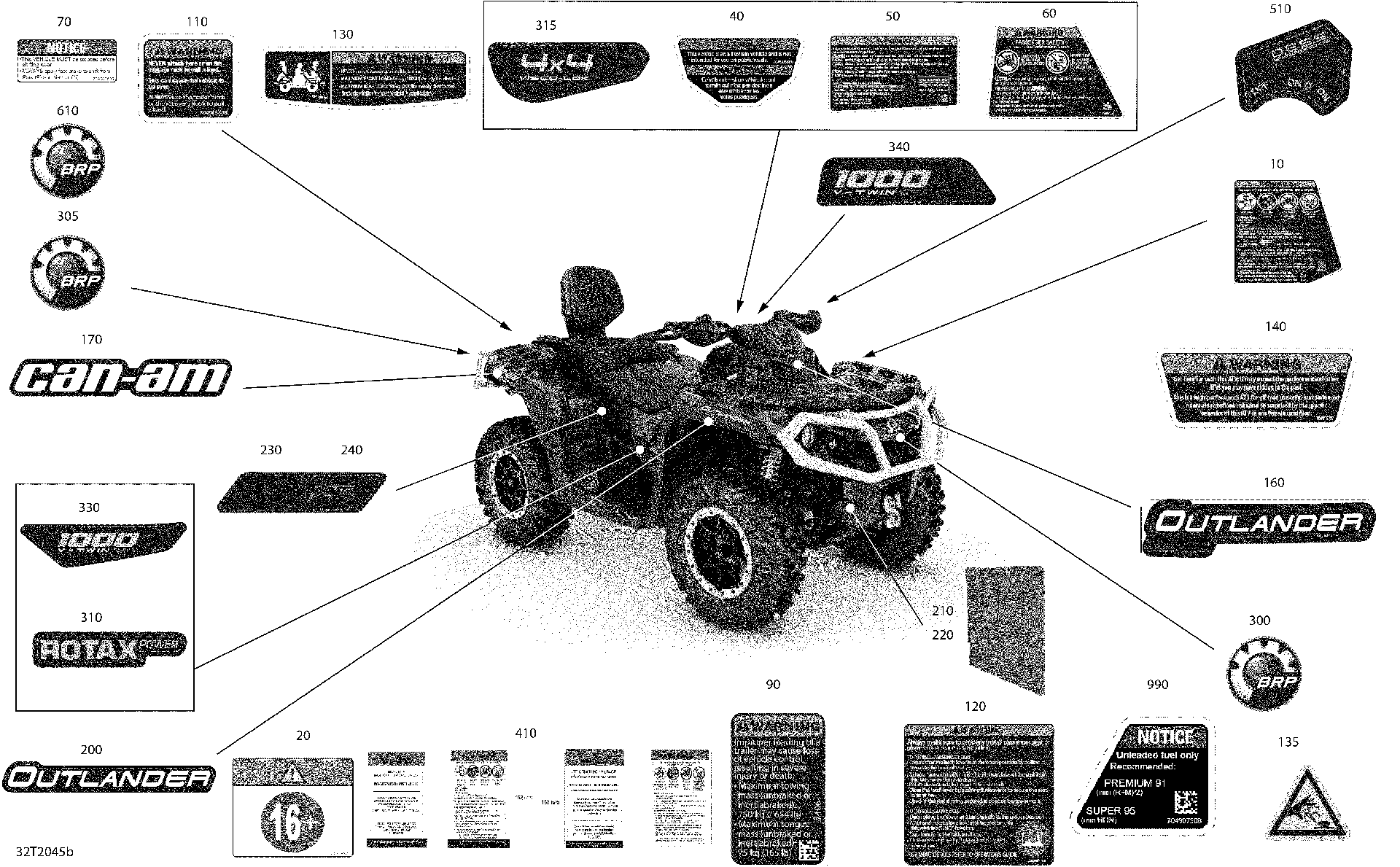 An Image of a Genuine Can-Am Parts Schematic Diagram showing the schematic - DECALS - XTP