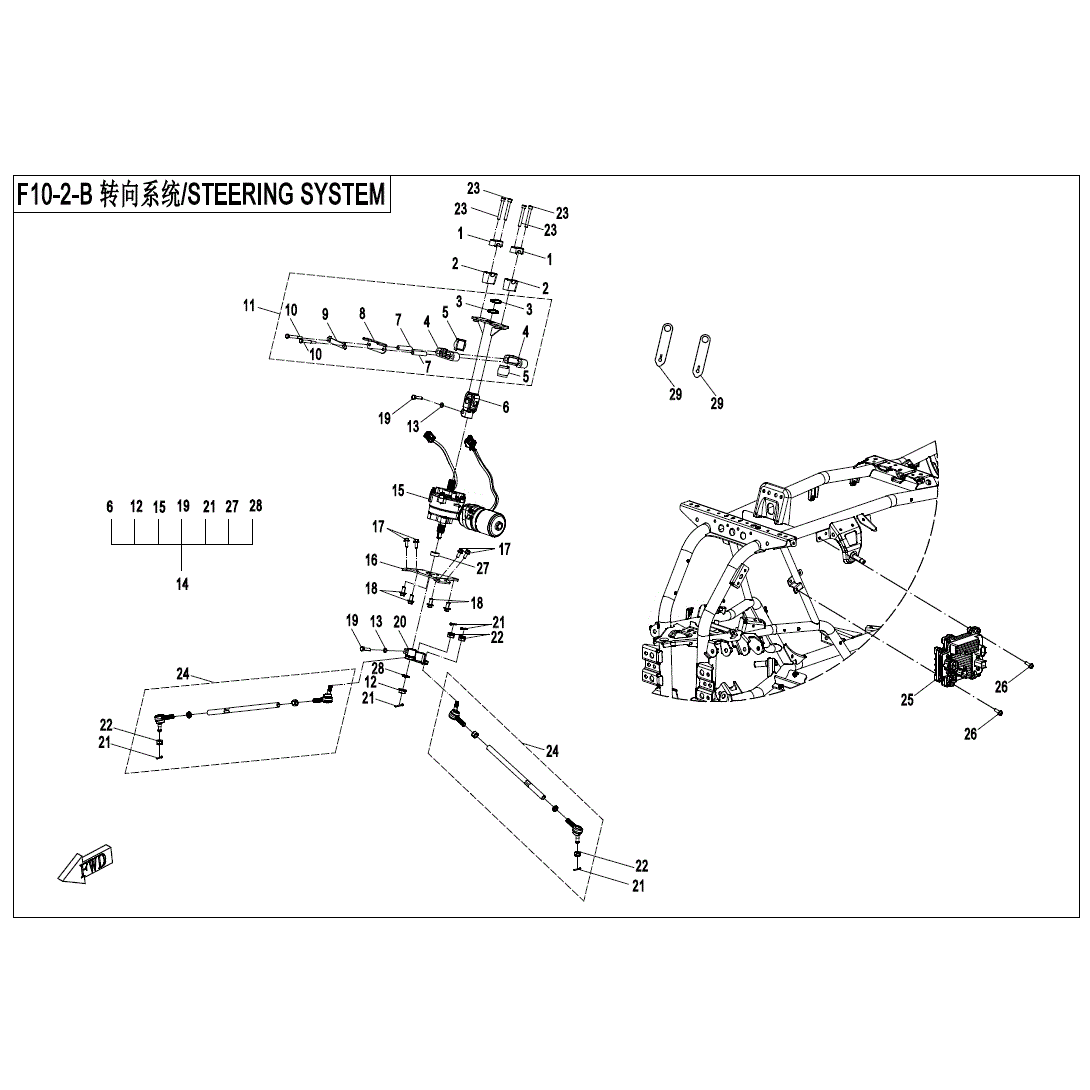 An Image of a genuine CFMOTO Parts Schematic Diagram showing the group - STEERING SYSTEM( EPS) - 2024 CFMOTO CFORCE 500 S
