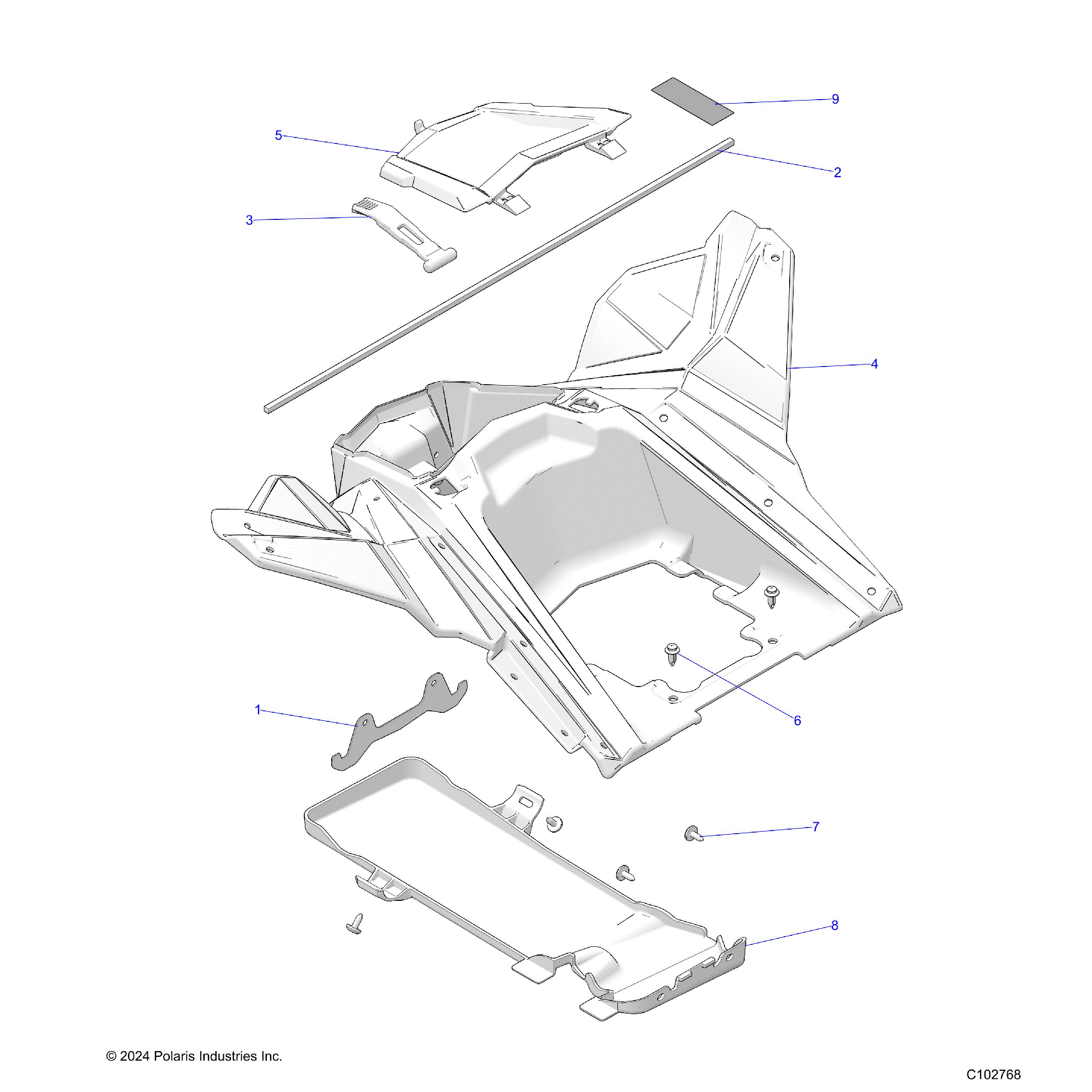 An Image of a Genuine Polaris Parts Schematic Diagram showing the schematic - BODY: STORAGE REAR - 2026 POLARIS SCRAMBLER XP 1000 S 49S