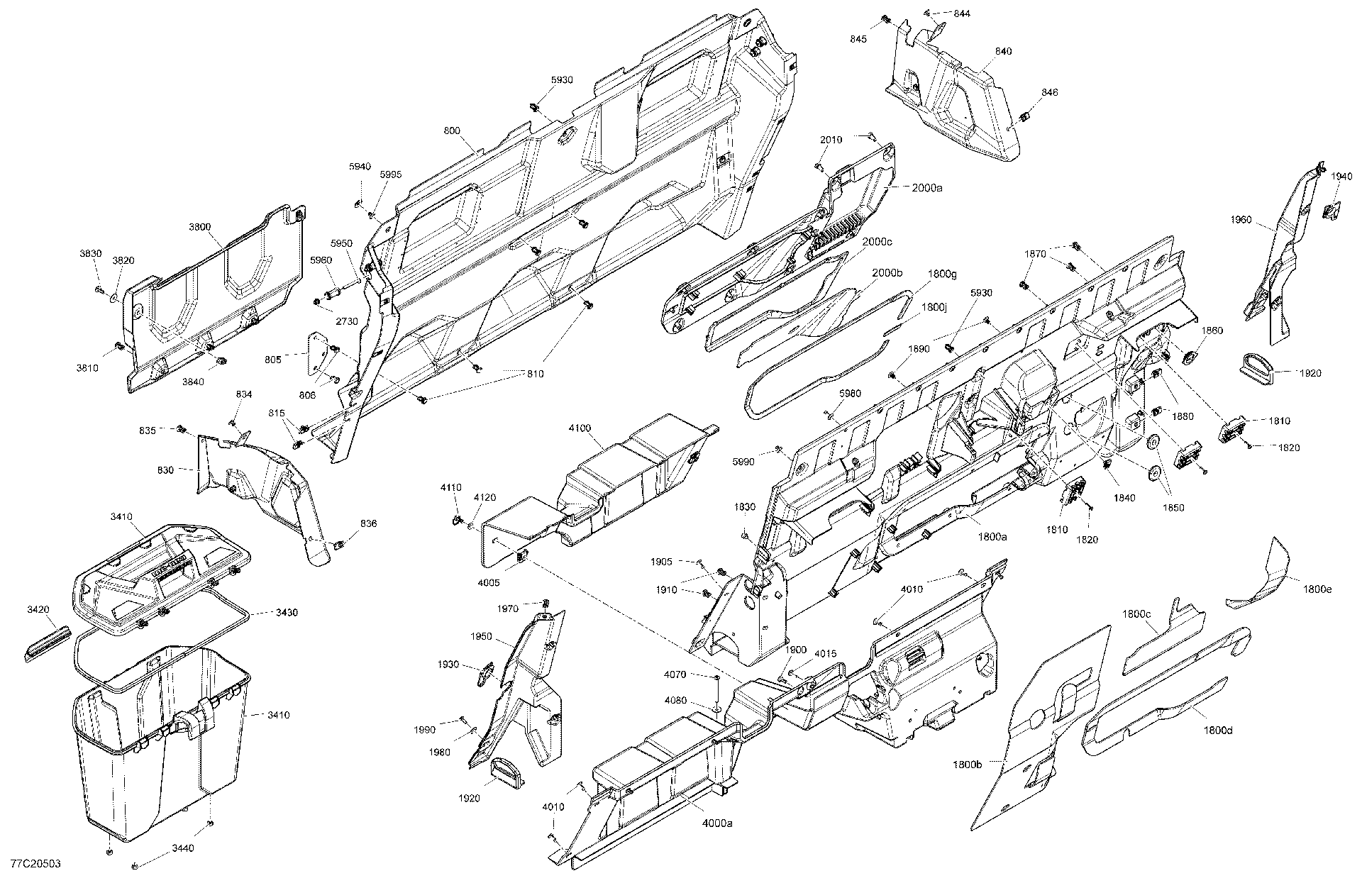 An Image of a Genuine Can-Am Parts Schematic Diagram showing the schematic - CAB INTERIOR - BACK WALL