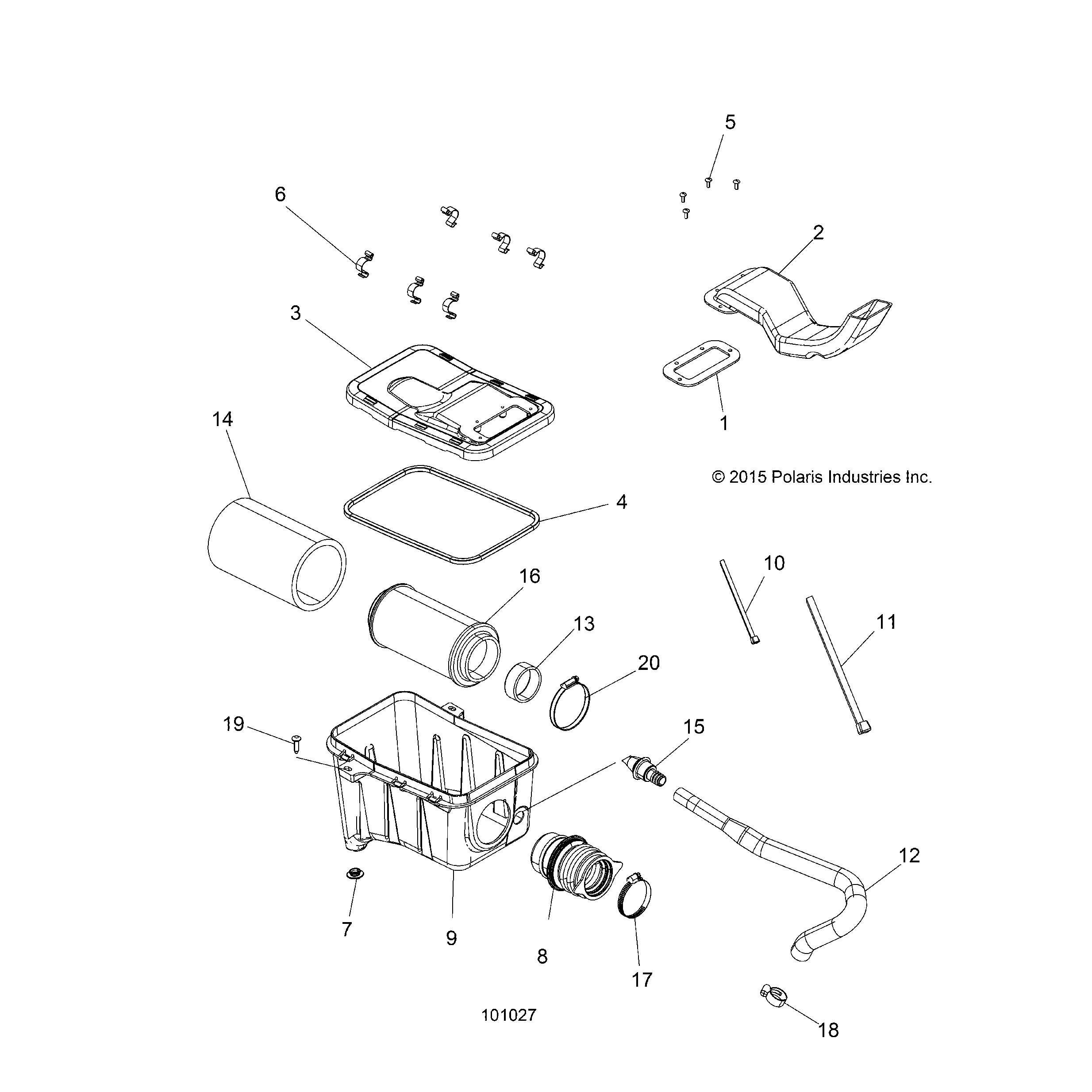 An Image of a Genuine Polaris Parts Schematic Diagram showing the schematic - ENGINE: AIR INTAKE SYSTEM - 2017 POLARIS SPORTSMAN 570 EFI HD