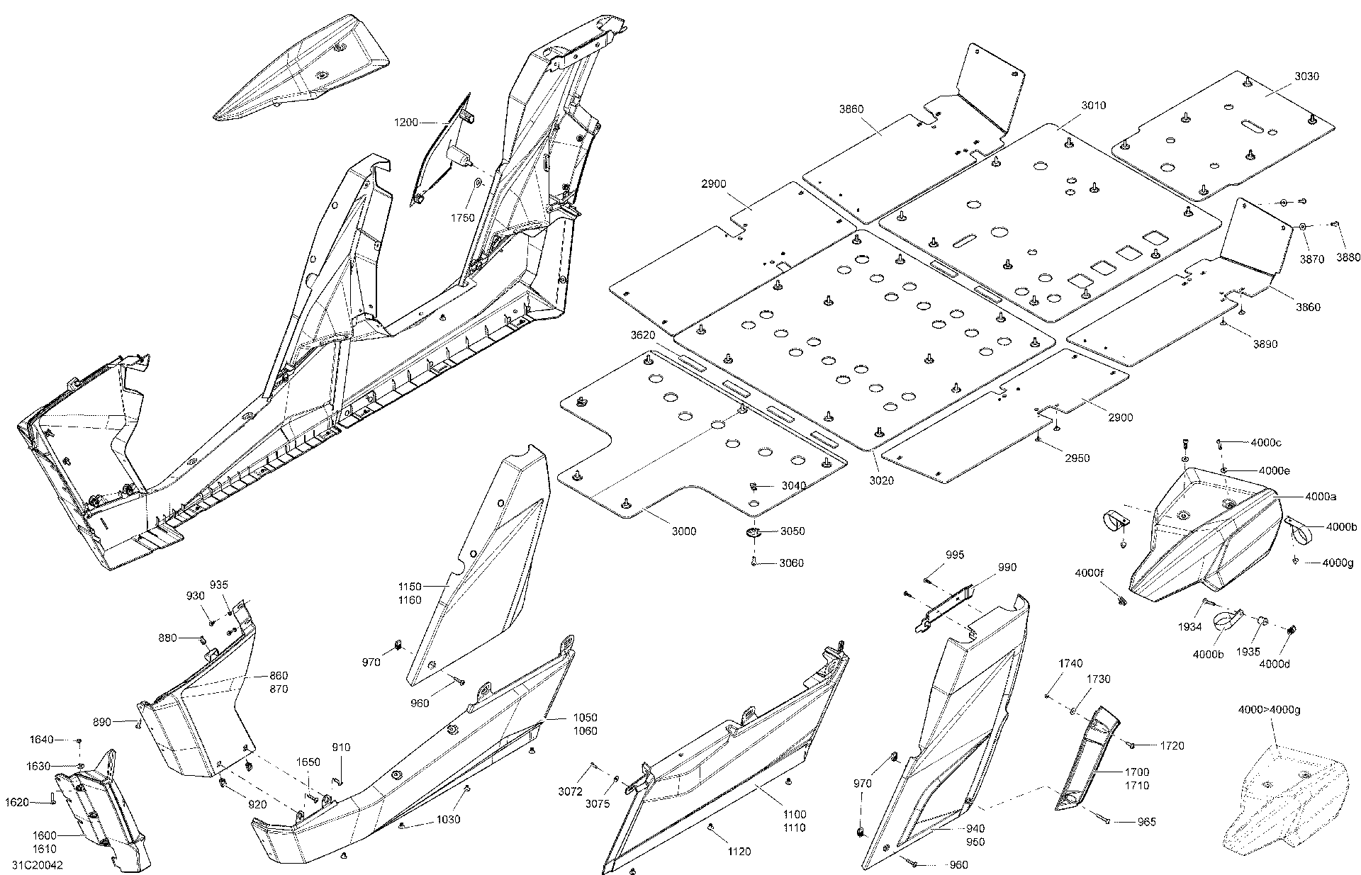 An Image of a Genuine Can-Am Parts Schematic Diagram showing the schematic - BODY - MID SECTION - SQUADRON GREEN