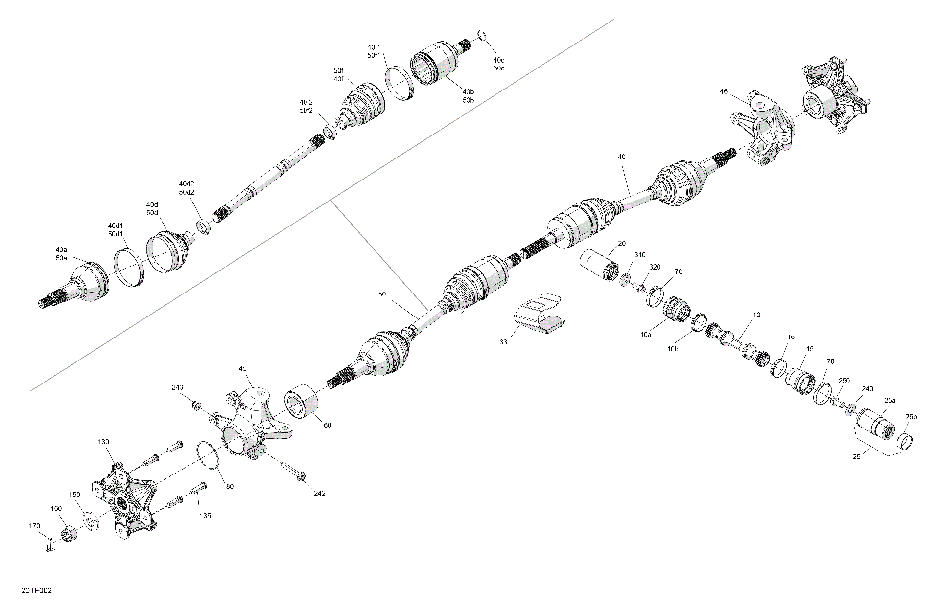An Image of a Genuine Can-Am Parts Schematic Diagram showing the schematic - DRIVE - FRONT - COMMON PARTS
