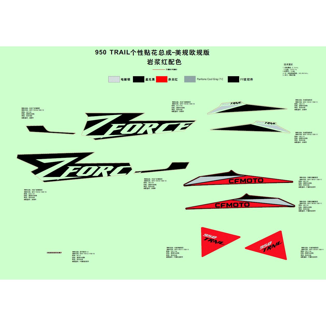 An Image of a Genuine CFMOTO Parts Schematic Diagram showing the schematic - DECAL - 2024 CFMOTO ZFORCE 950 Trail
