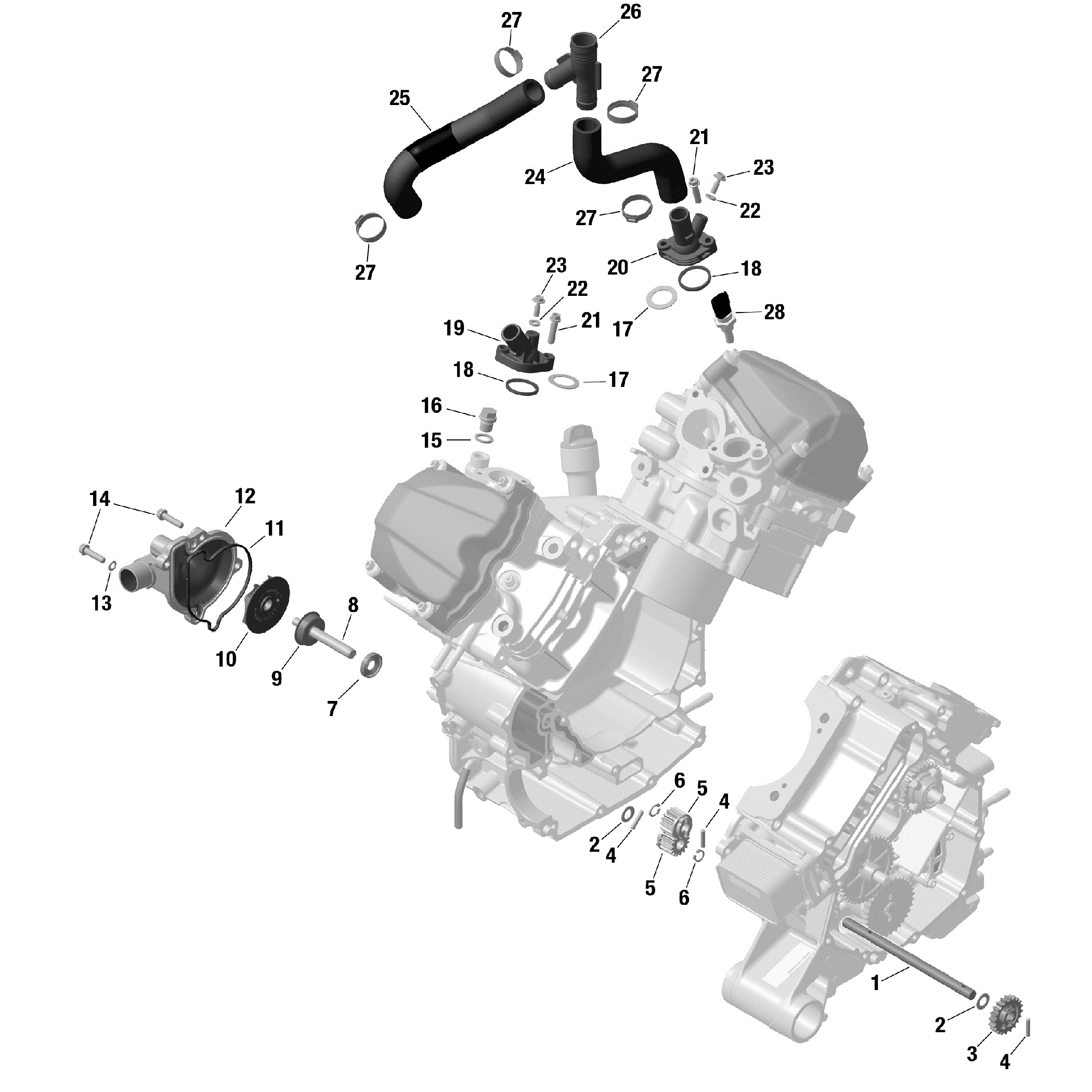 An Image of a Genuine Can-Am Parts Schematic Diagram showing the schematic - ROTAX - ENGINE COOLING