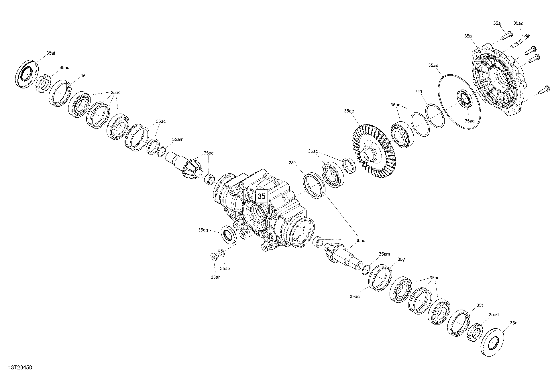 An Image of a Genuine Can-Am Parts Schematic Diagram showing the schematic - MIDDLE DIFFERENTIAL