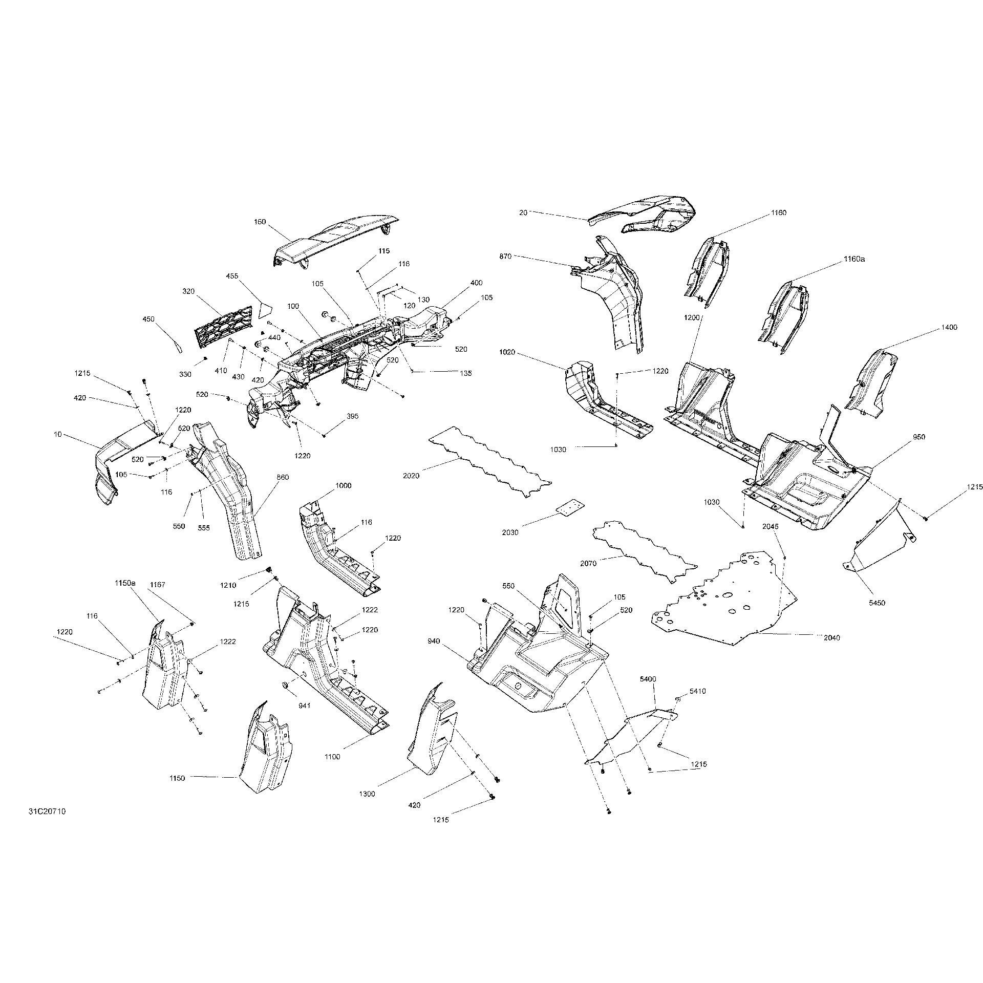 An Image of a Genuine Can-Am Parts Schematic Diagram showing the schematic - BODY - FRONT - SIDE SECTION