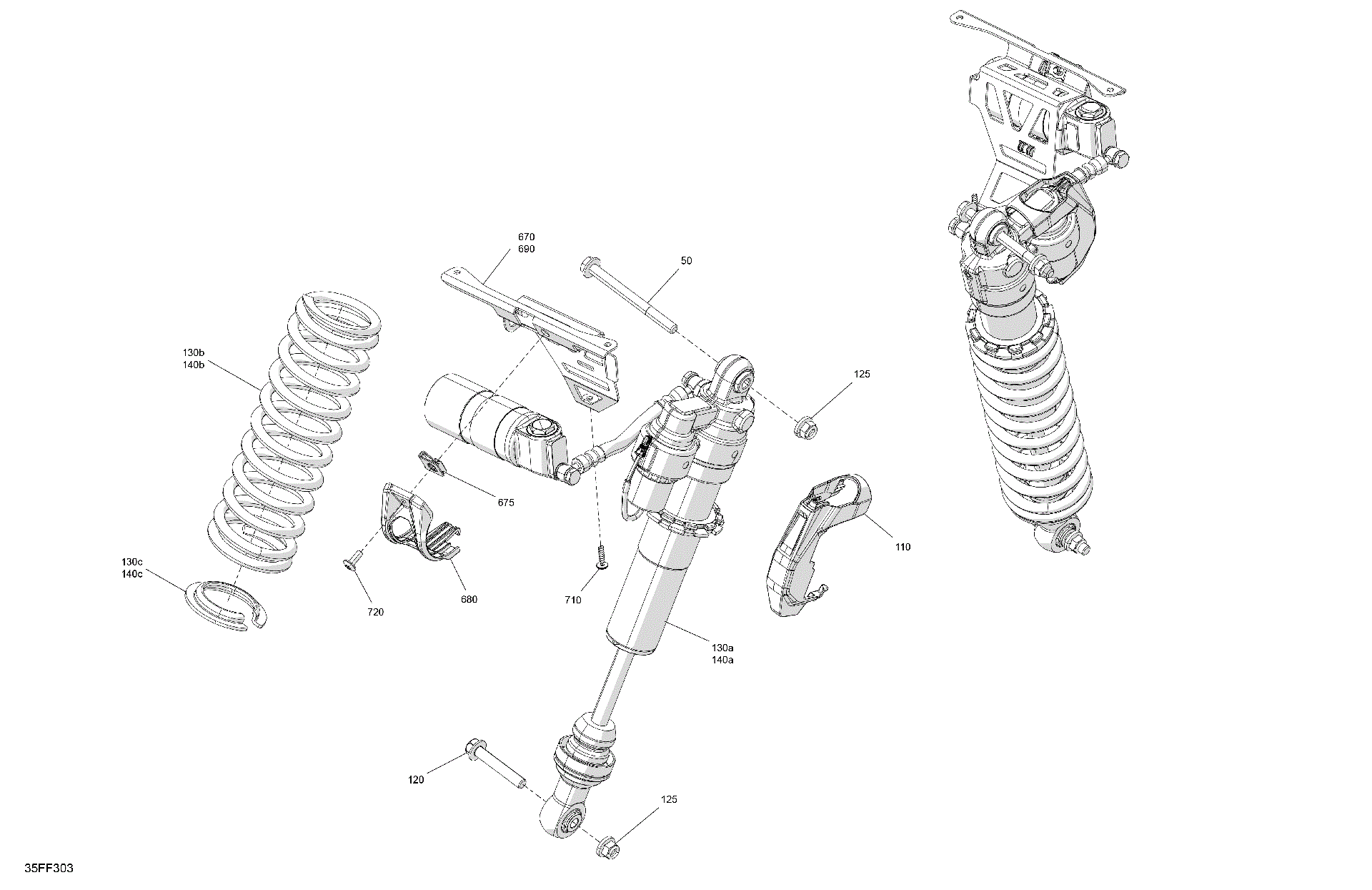 An Image of a Genuine Can-Am Parts Schematic Diagram showing the schematic - SUSPENSION - FRONT SHOCKS