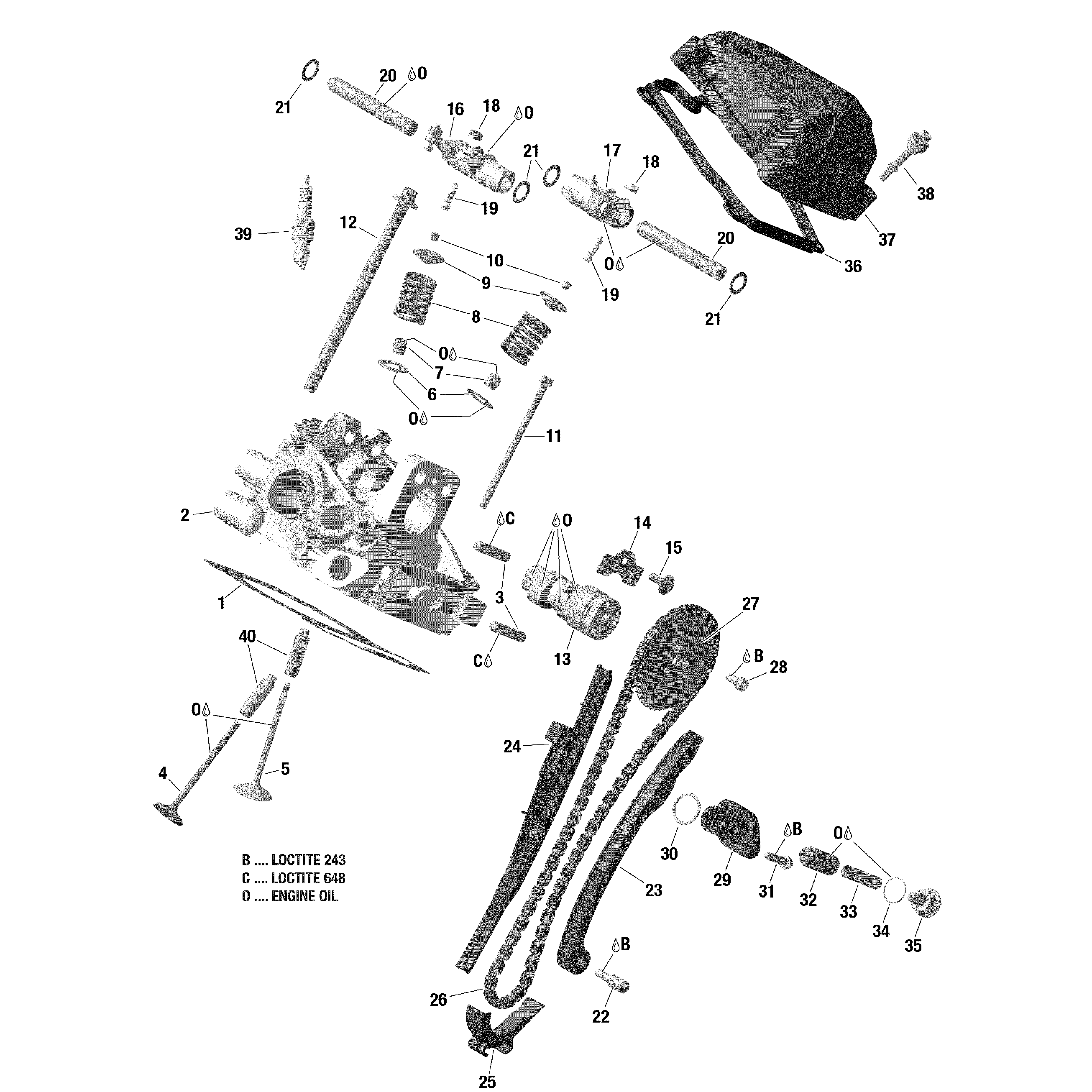 An Image of a Genuine Can-Am Parts Schematic Diagram showing the schematic - ROTAX - CYLINDER HEAD REAR