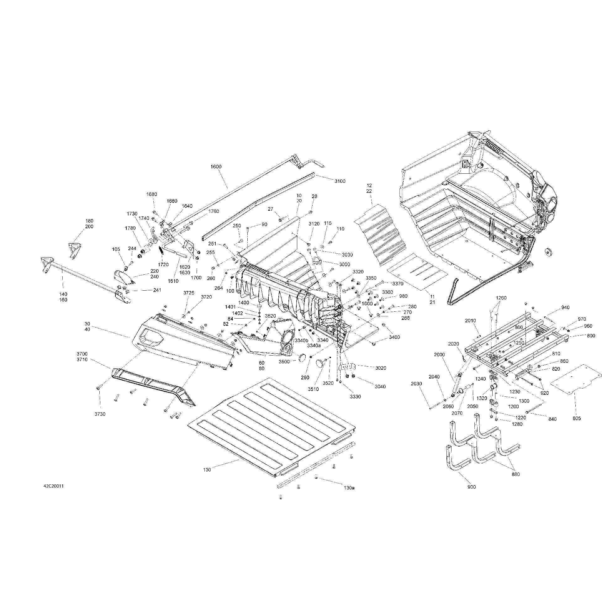 An Image of a Genuine Can-Am Parts Schematic Diagram showing the schematic - REAR CARGO BOX - BOX