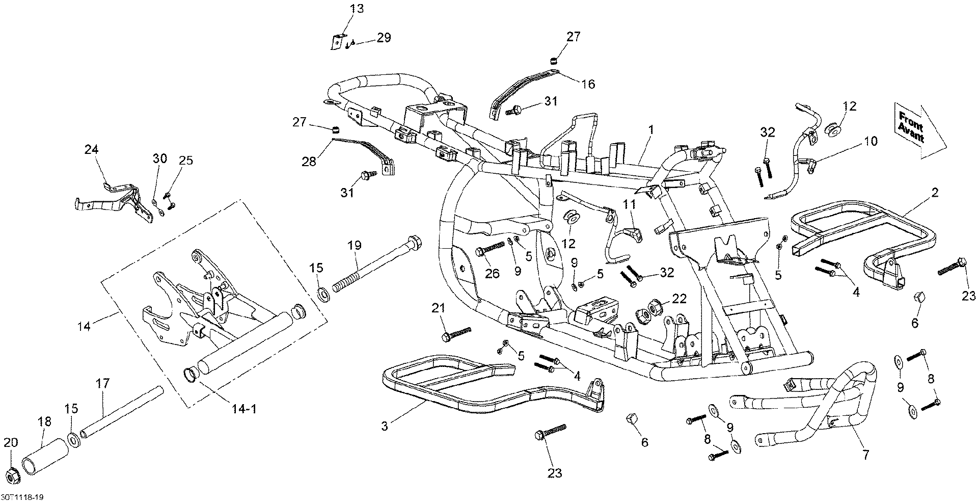 An Image of a Genuine Can-Am Parts Schematic Diagram showing the schematic - FRAME
