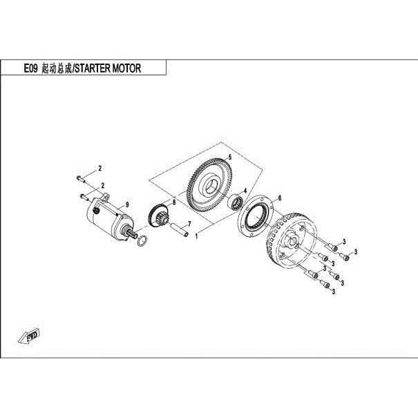 An Image of a Genuine CFMOTO Parts Schematic Diagram showing the schematic - STARTER MOTOR - 2016 CFMOTO UFORCE 500