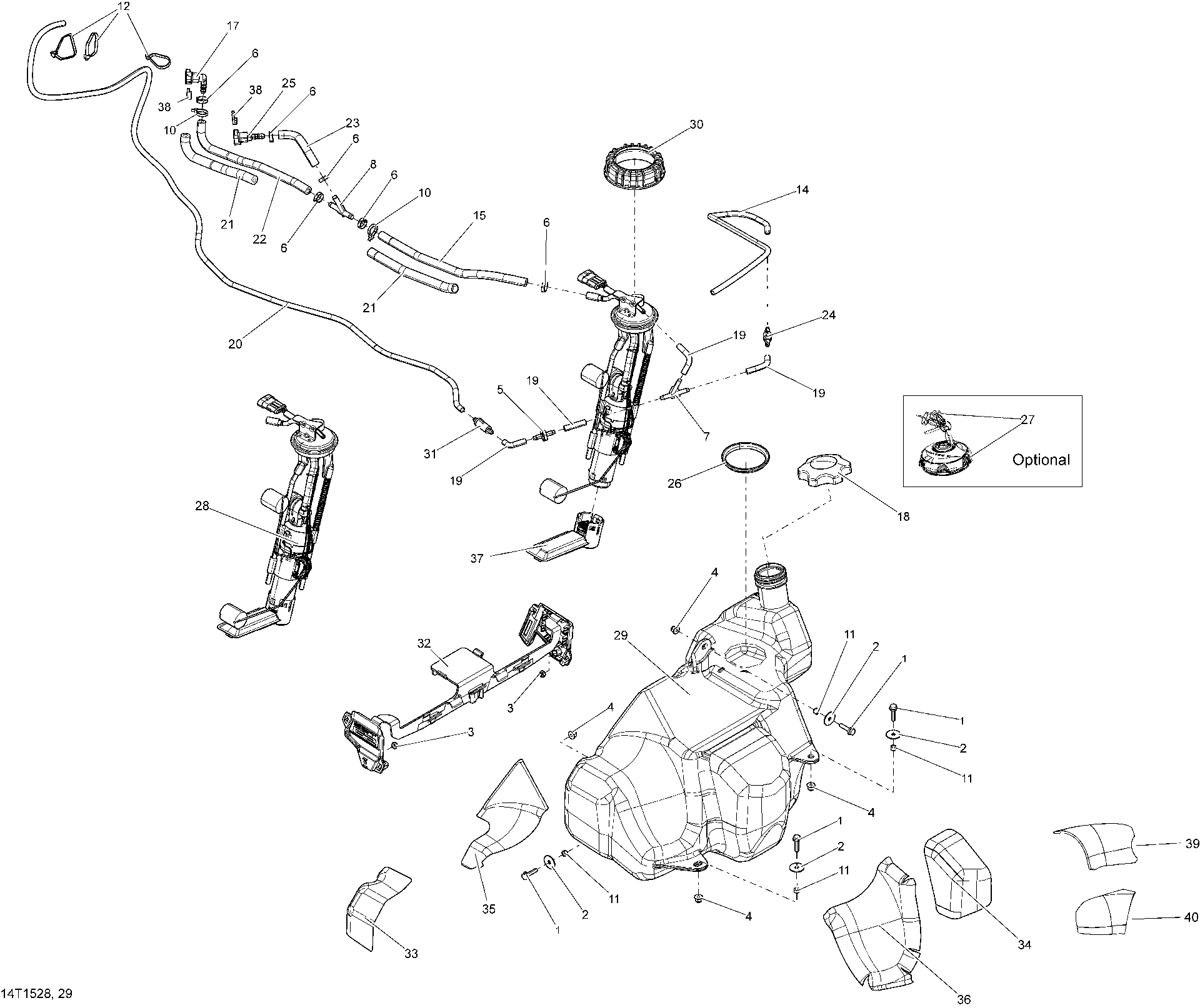 An Image of a Genuine Can-Am Parts Schematic Diagram showing the schematic - FUEL SYSTEM _14T1529