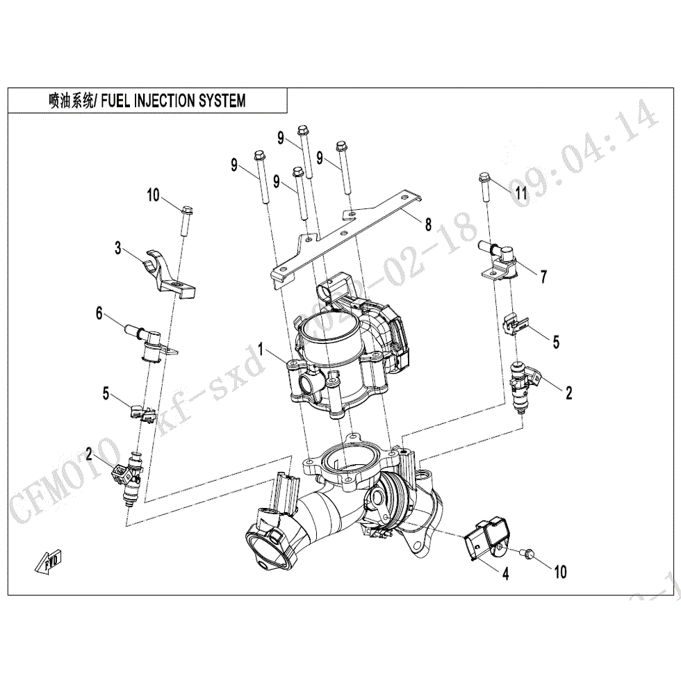 An Image of a Genuine CFMOTO Parts Schematic Diagram showing the schematic - FUEL INJECTION SYSTEM(2) - 2023 CFMOTO ZFORCE 800 Trail