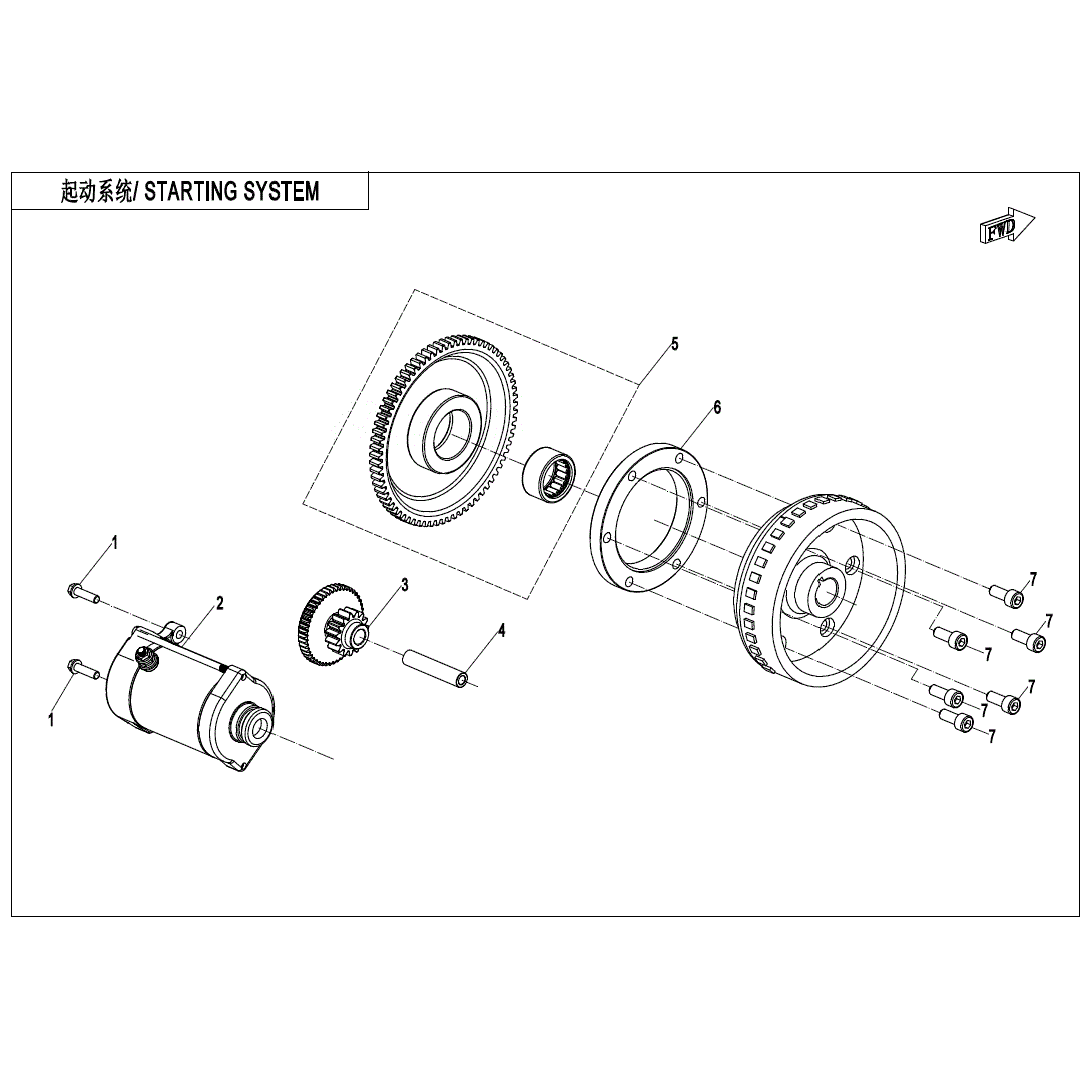 An Image of a Genuine CFMOTO Parts Schematic Diagram showing the schematic - STARTING SYSTEM - 2023 CFMOTO UFORCE 600