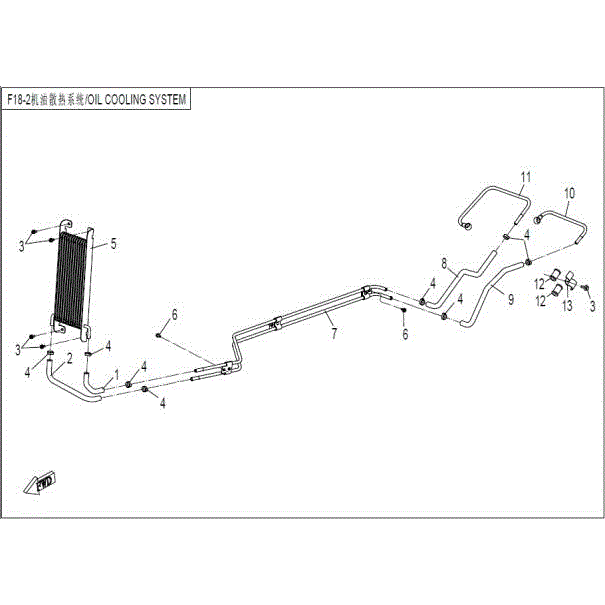 An Image of a Genuine CFMOTO Parts Schematic Diagram showing the schematic - OIL COOLING SYSTEM - 2015 CFMOTO UFORCE 800
