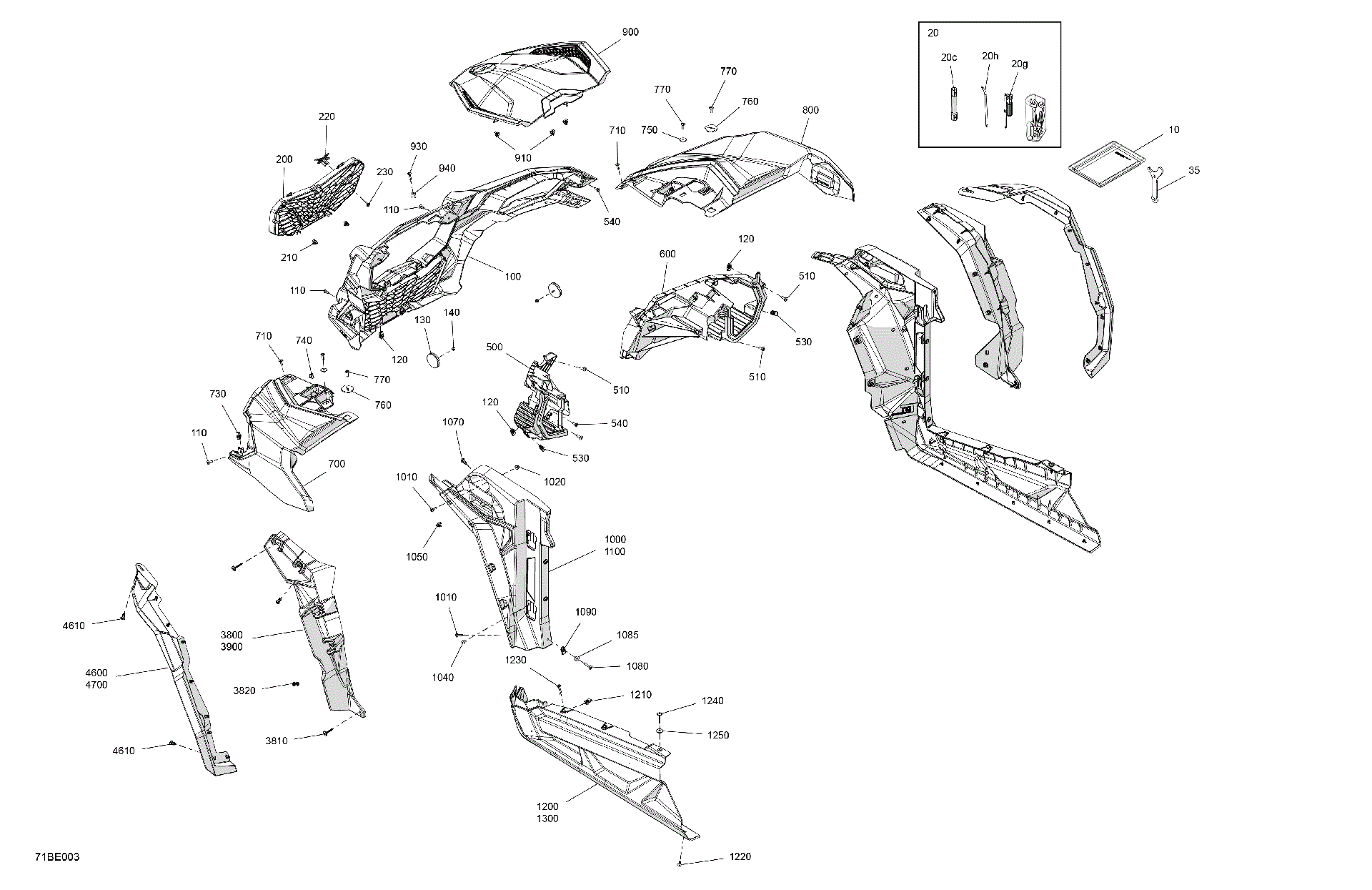 An Image of a Genuine Can-Am Parts Schematic Diagram showing the schematic - BODY - FRONT SECTION