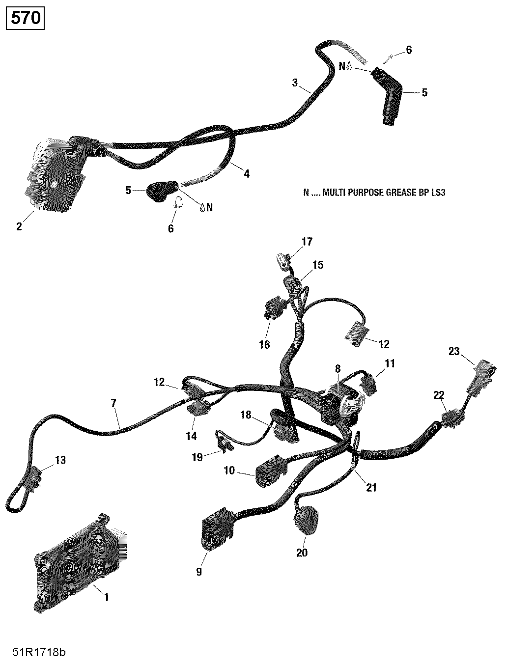 An Image of a Genuine Can-Am Parts Schematic Diagram showing the schematic - ENGINE HARNESS AND ELECTRONIC MODULE - 570 EFI (PACKAGE PRO)