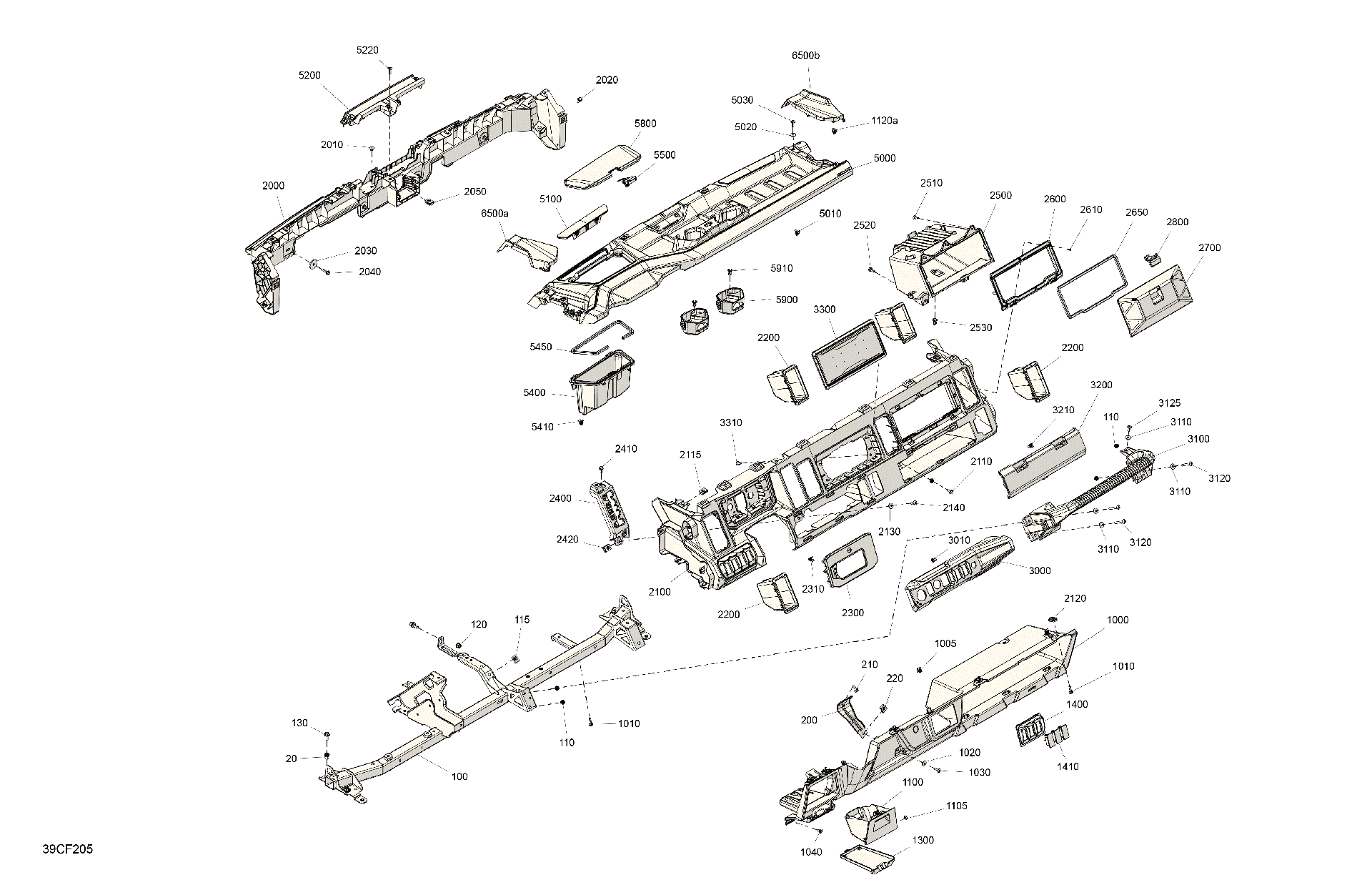 An Image of a Genuine Can-Am Parts Schematic Diagram showing the schematic - CAB INTERIOR - CENTER CONSOLE