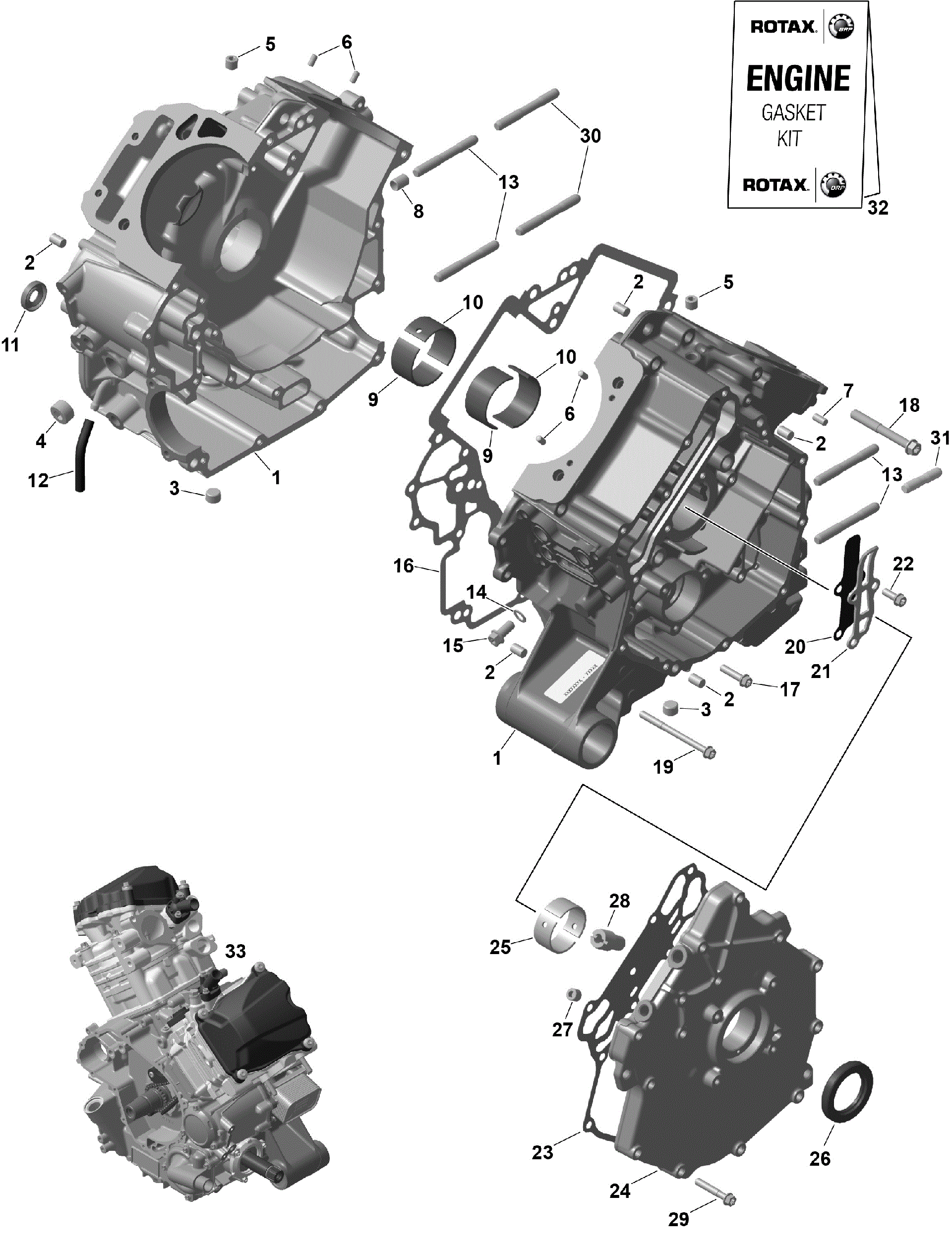 An Image of a Genuine Can-Am Parts Schematic Diagram showing the schematic - ROTAX - CRANKCASE