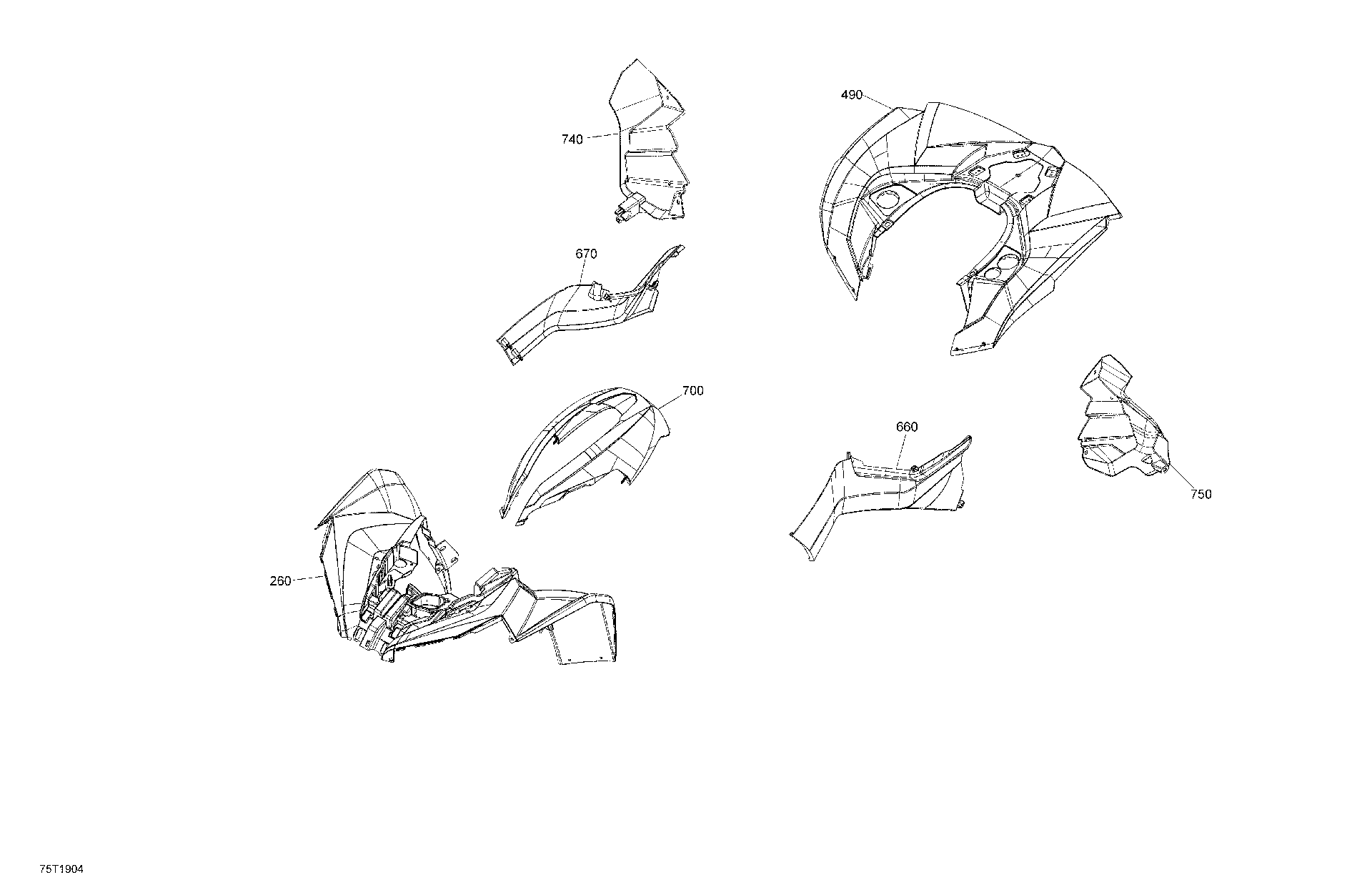 An Image of a Genuine Can-Am Parts Schematic Diagram showing the schematic - FENDER AND CENTRAL PANEL KIT - PACKAGE X MR