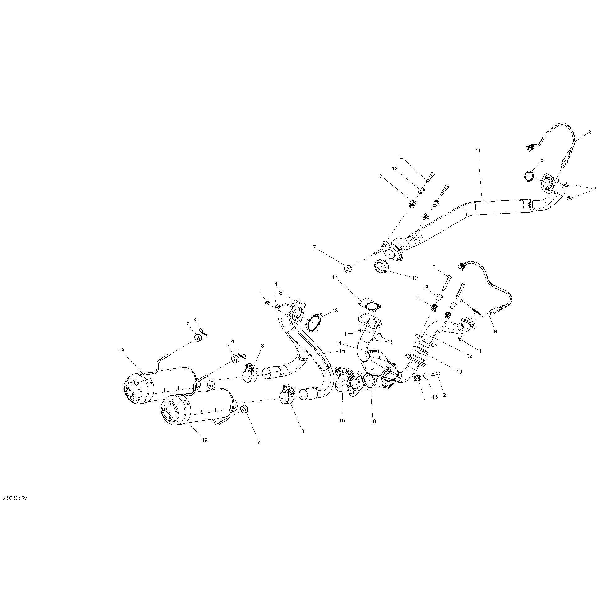 An Image of a Genuine Can-Am Parts Schematic Diagram showing the schematic - EXHAUST SYSTEM - TURBO