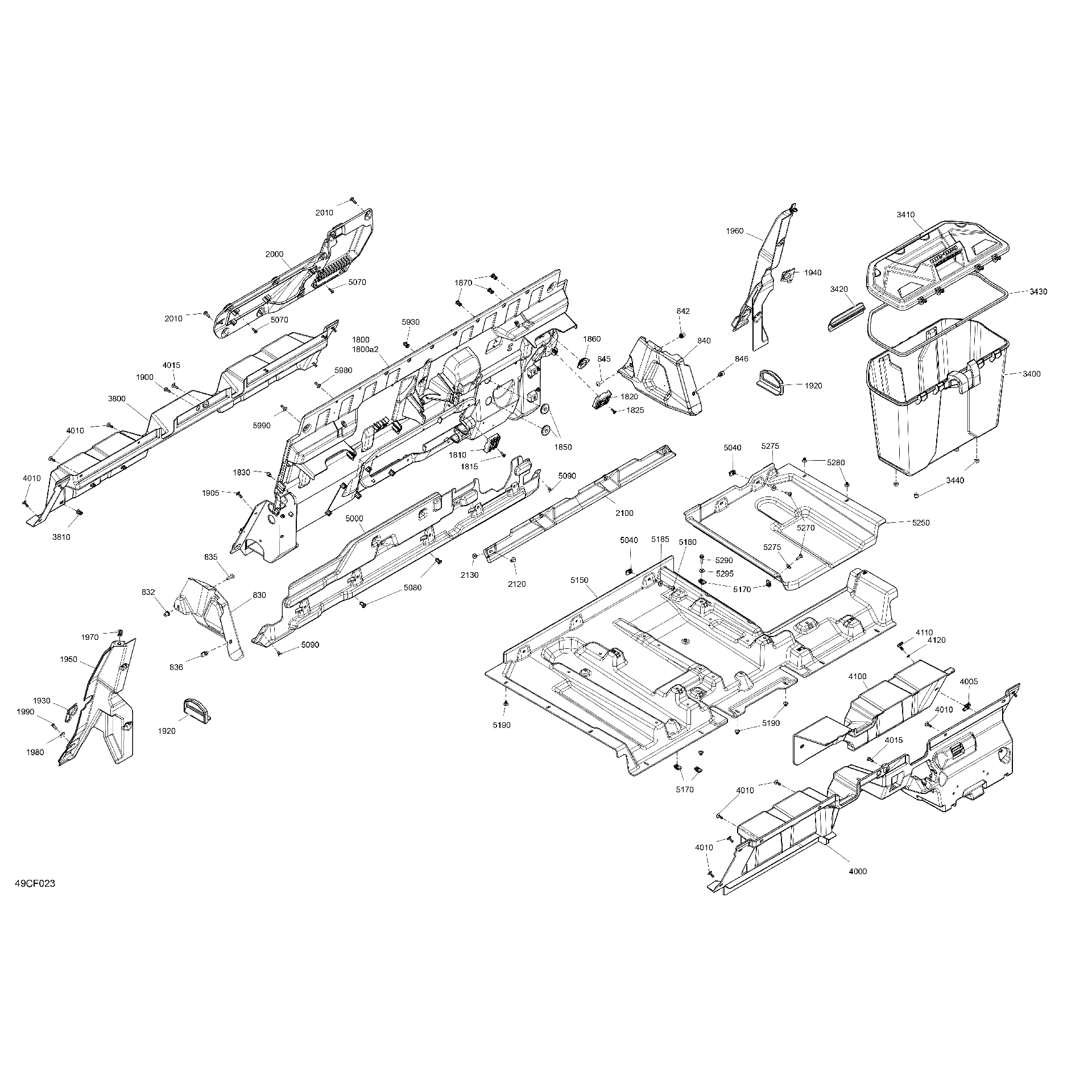 An Image of a Genuine Can-Am Parts Schematic Diagram showing the schematic - CAB INTERIOR - BACK WALL