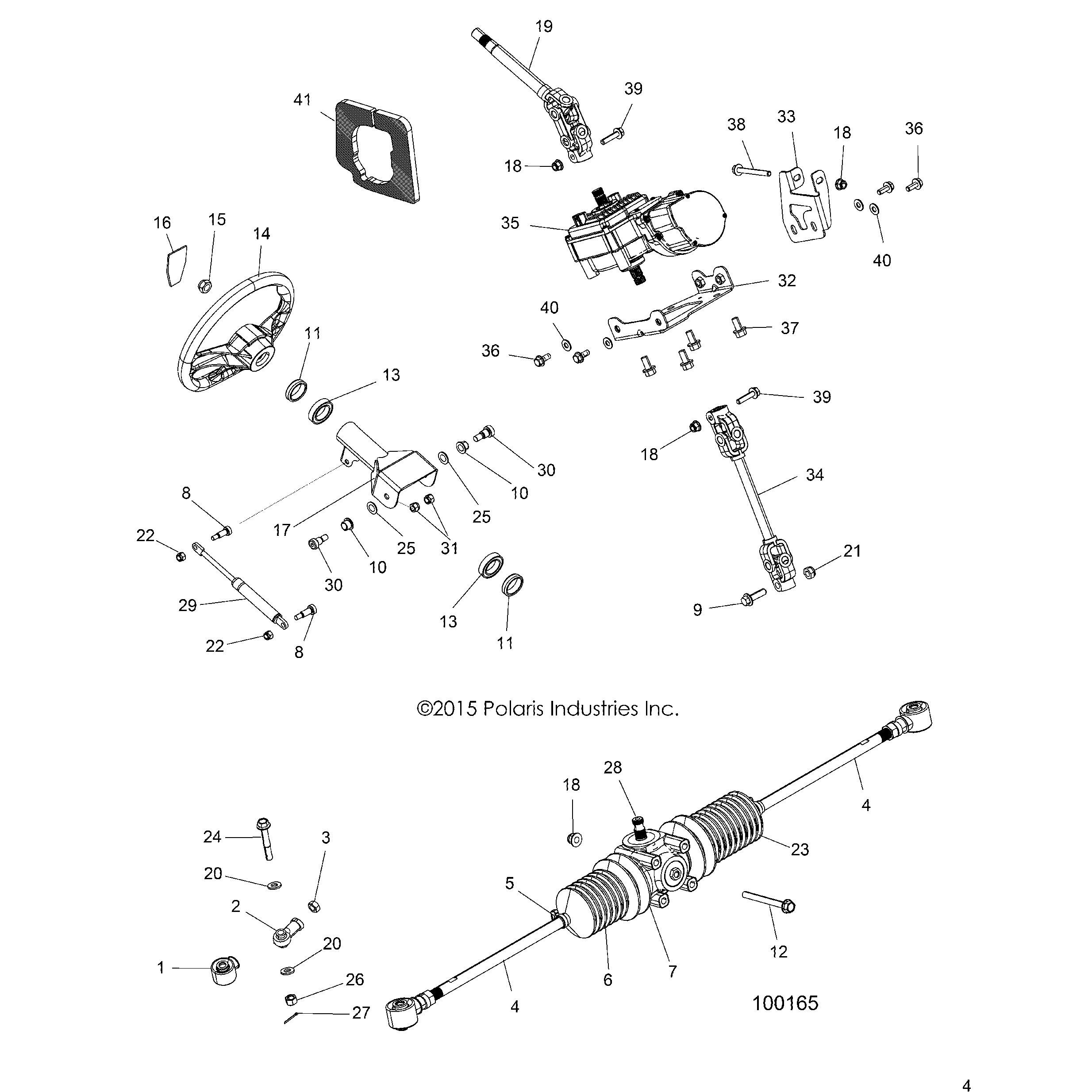 An Image of a Genuine Polaris Parts Schematic Diagram showing the schematic - STEERING: STEERING ASM. - 2016 POLARIS ACE 570 EFI