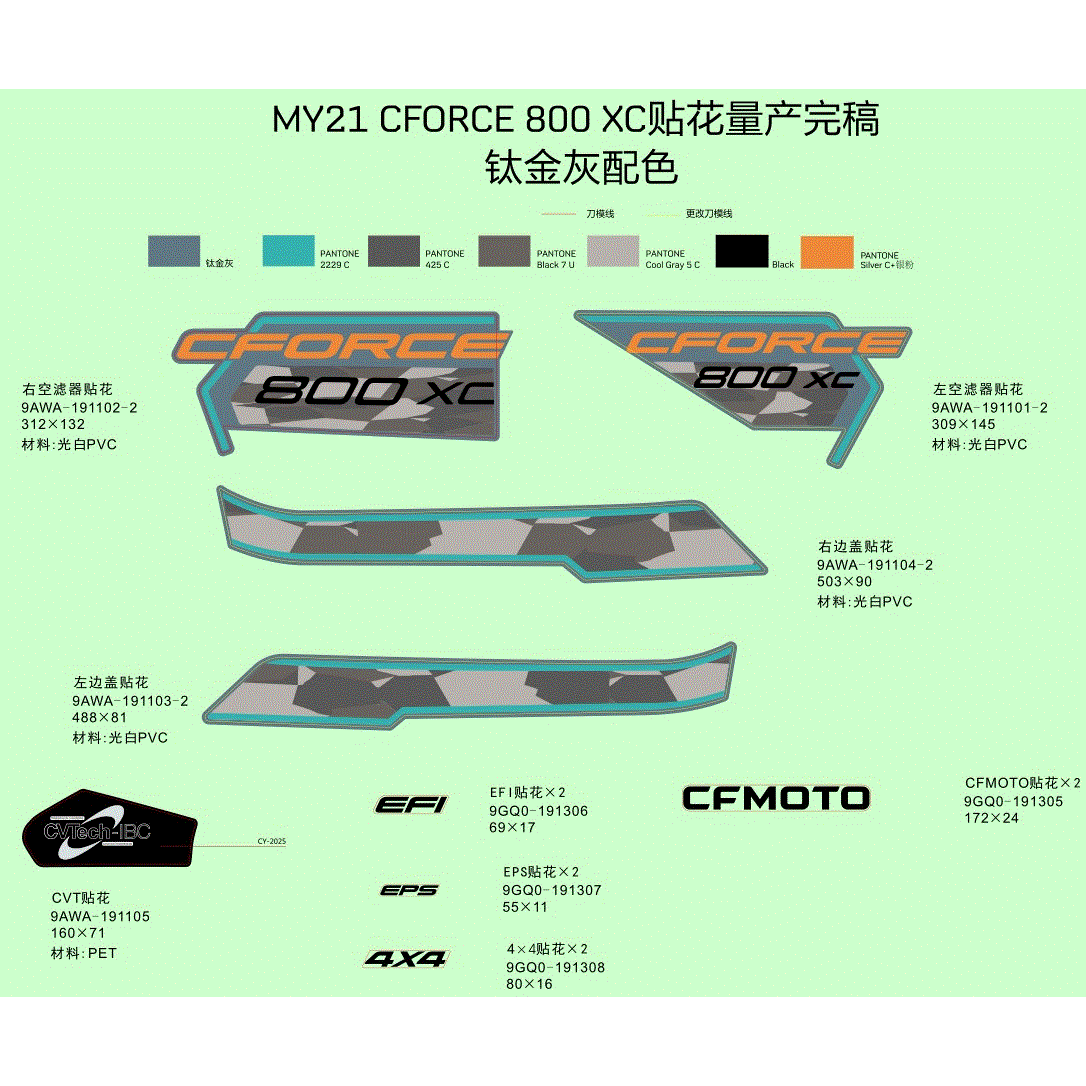 An Image of a genuine CFMOTO Parts Schematic Diagram showing the group - DECAL - 2021 CFMOTO CFORCE 800 XC