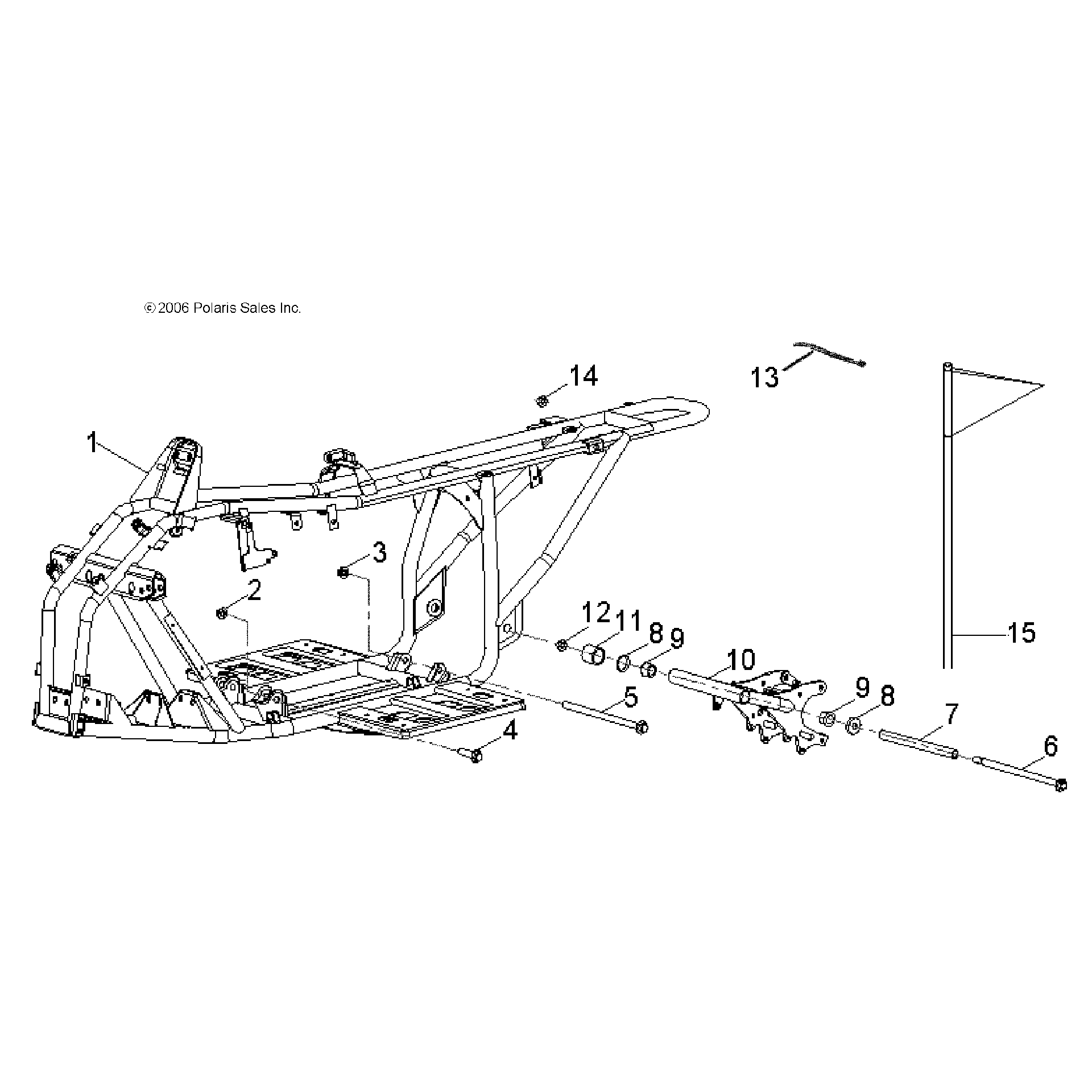 An Image of a Genuine Polaris Parts Schematic Diagram showing the schematic - CHASSIS: FRAME - 2016 POLARIS OUTLAW 90
