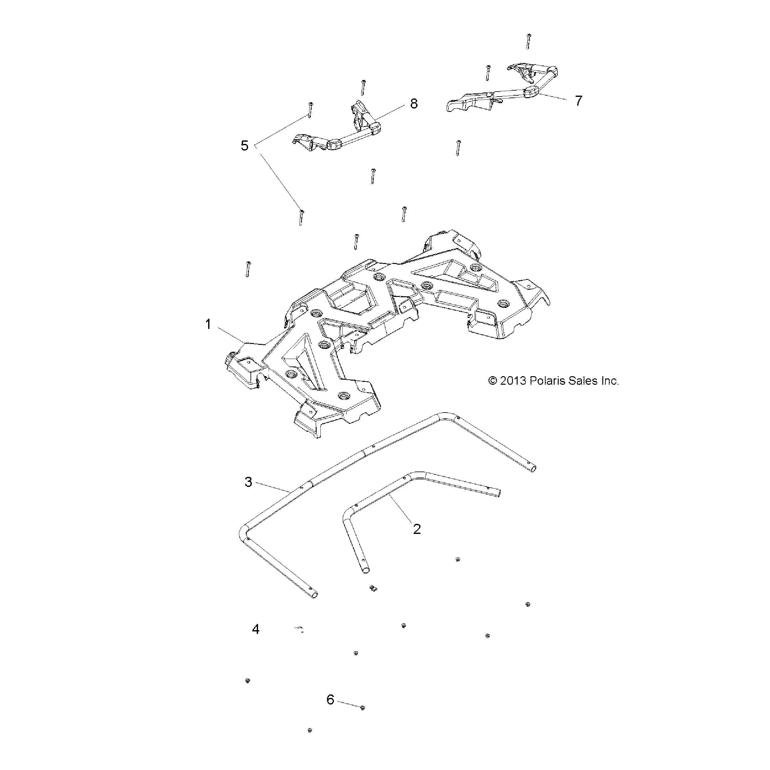 An Image of a Genuine Polaris Parts Schematic Diagram showing the schematic - BODY: REAR RACK and HAND GRIPS - 2020 POLARIS SPORTSMAN TOURING 570 PREMIUM