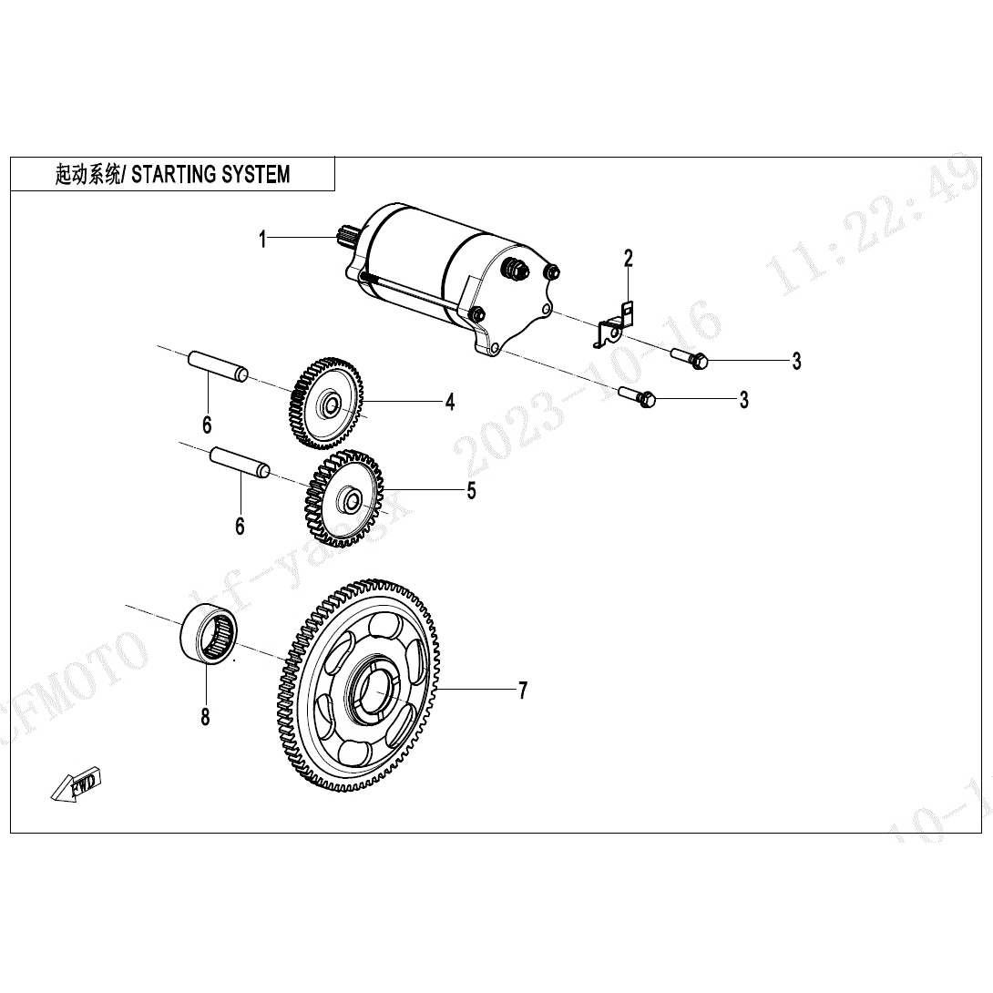 An Image of a genuine CFMOTO Parts Schematic Diagram showing the group - STARTING SYSTEM - 2024 CFMOTO CFORCE 800 TOURING